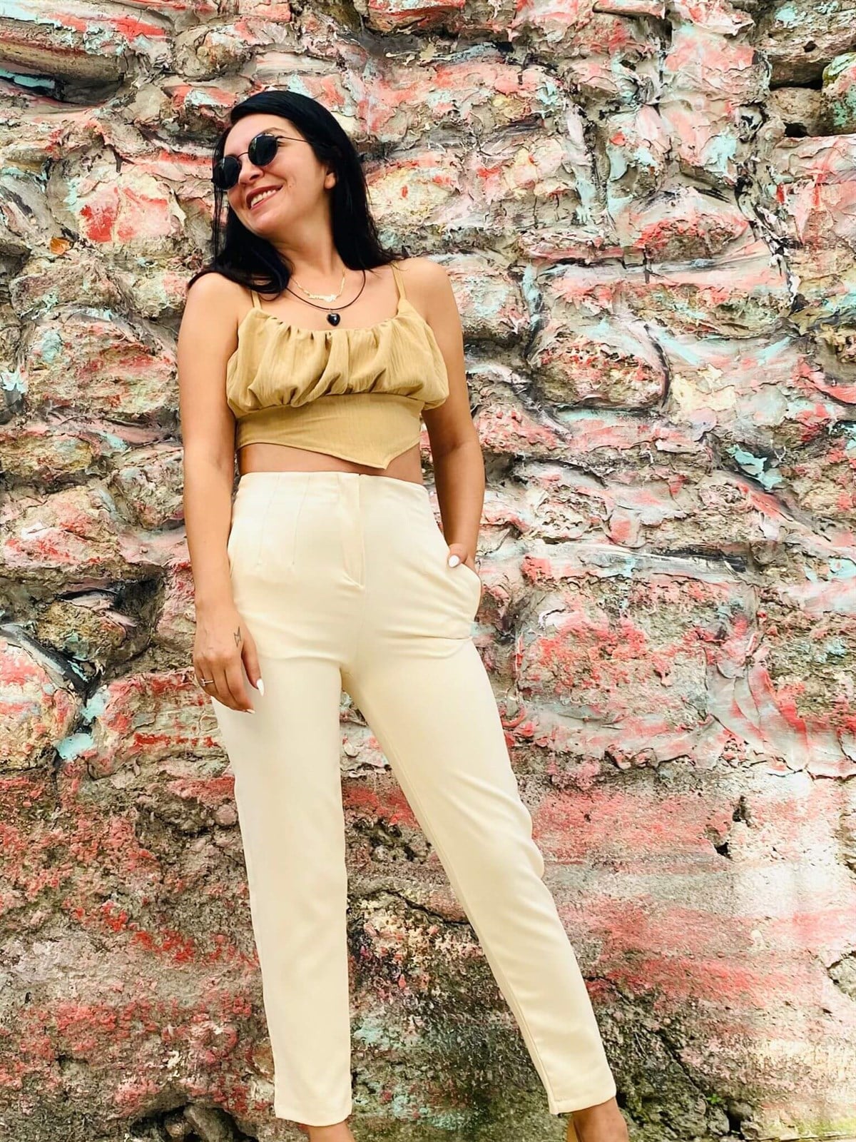 Zara Model Krem Atlas Kumaş Pantolon