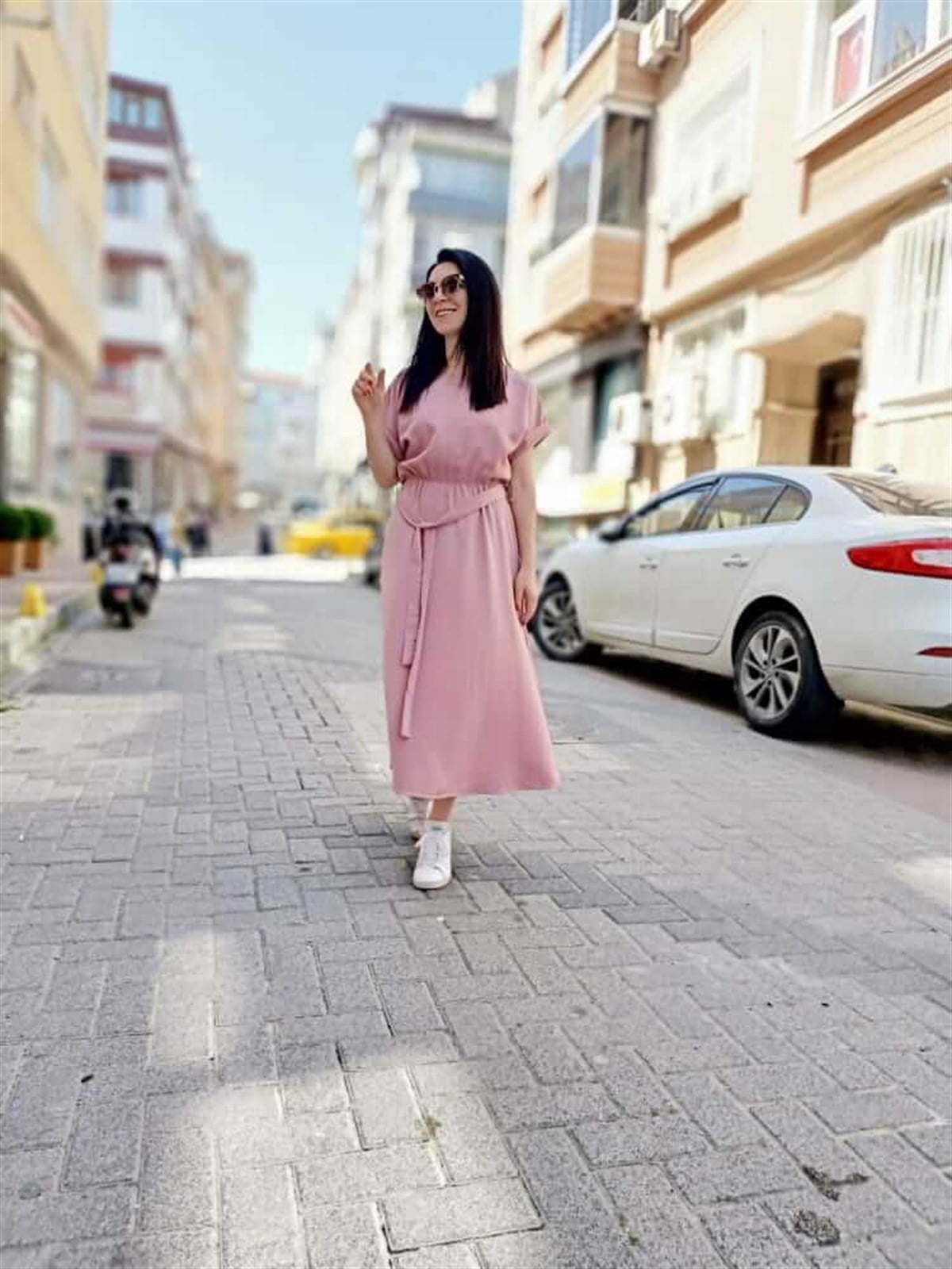 Zara Model Midi Boy Süper Kurtarıcı Tiril Tiril Pudra Pembe Elbise