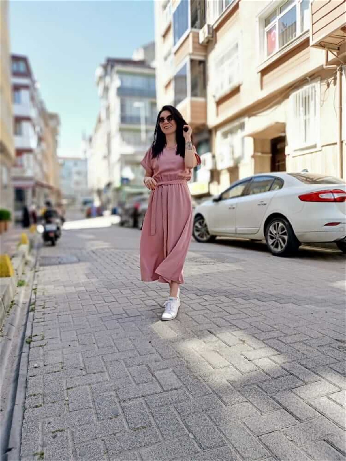 Zara Model Midi Boy Süper Kurtarıcı Tiril Tiril Pudra Pembe Elbise