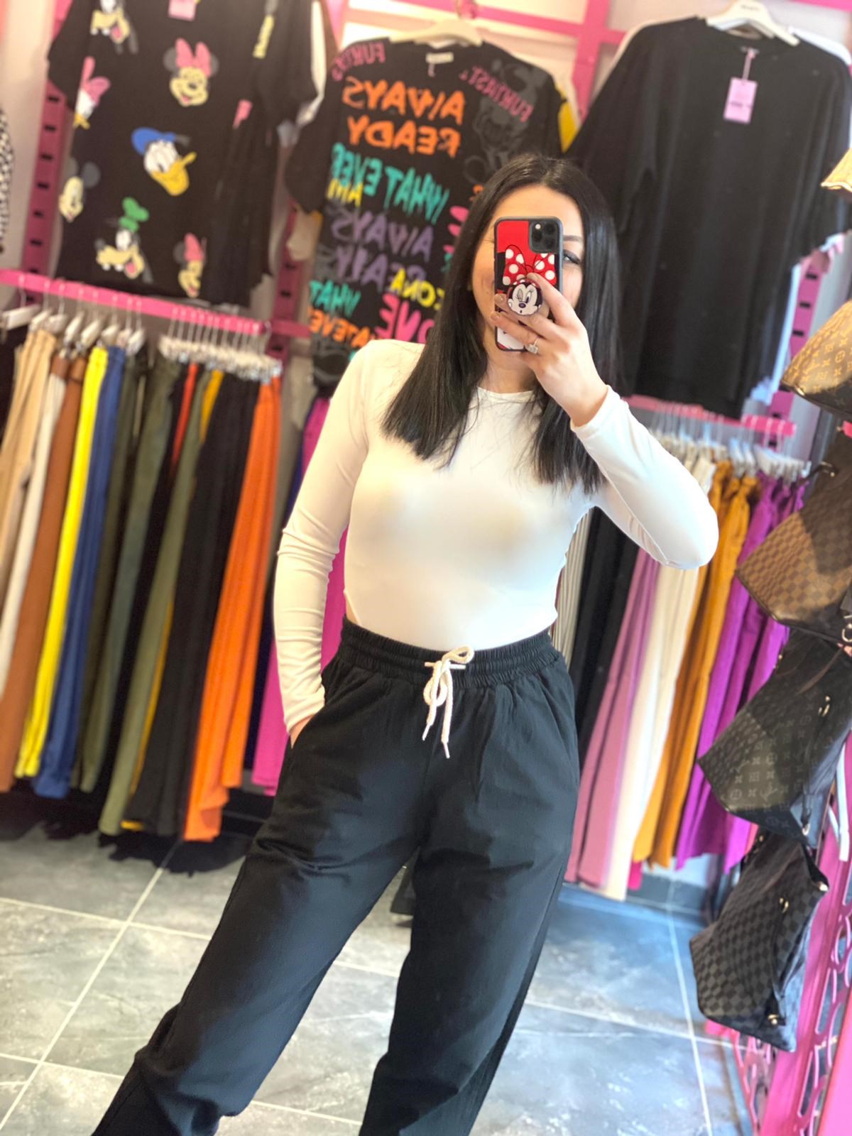 Zara Model Siyah Keten Kumaş Bel Paça Lastikli Pantolon
