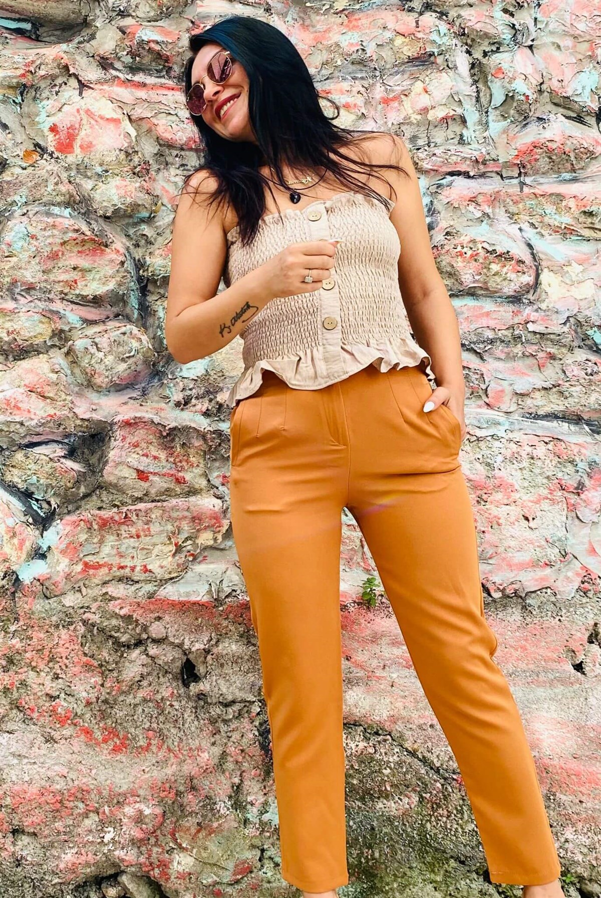 Zara Model Taba Atlas Kumaş Pantolon