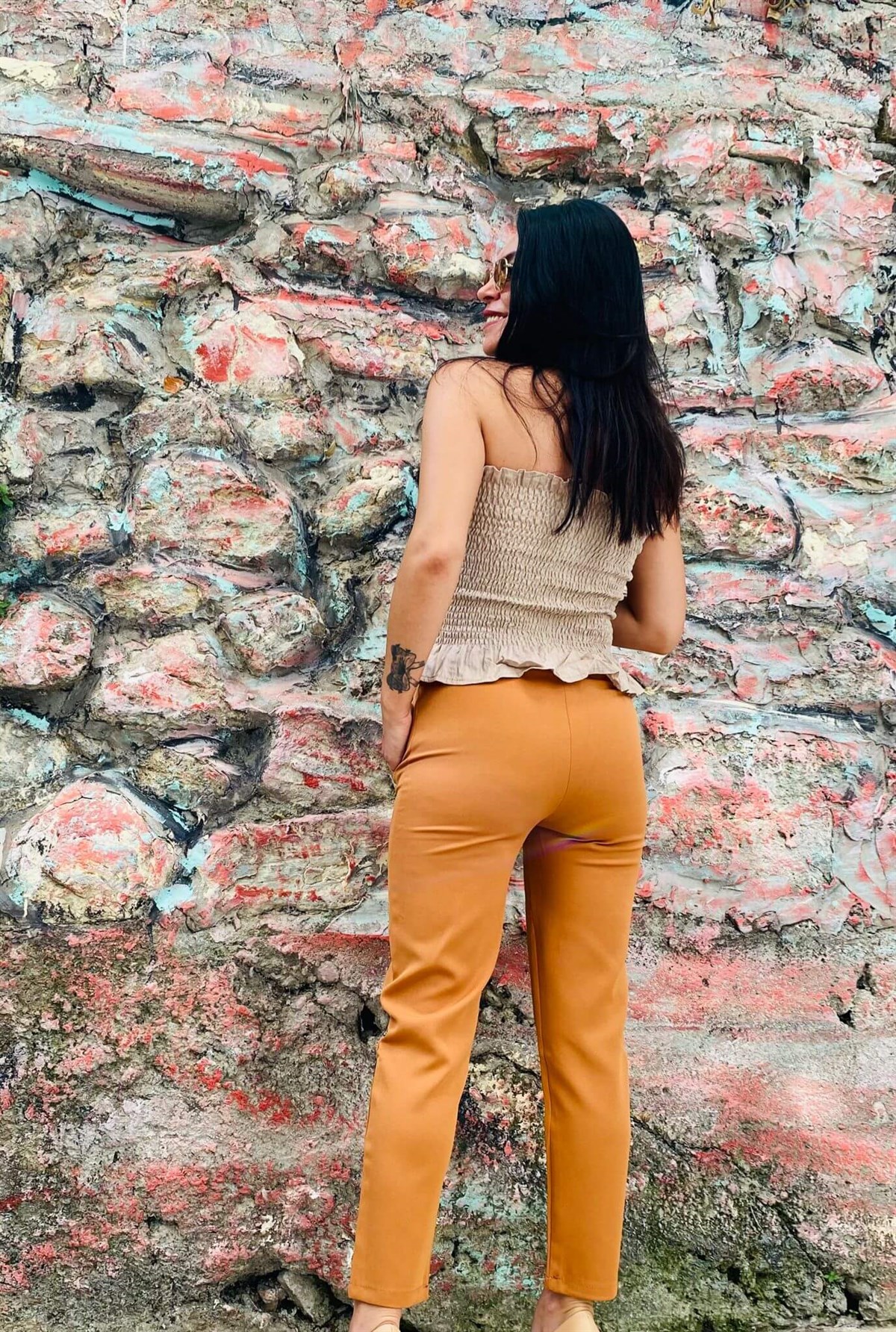Zara Model Taba Atlas Kumaş Pantolon