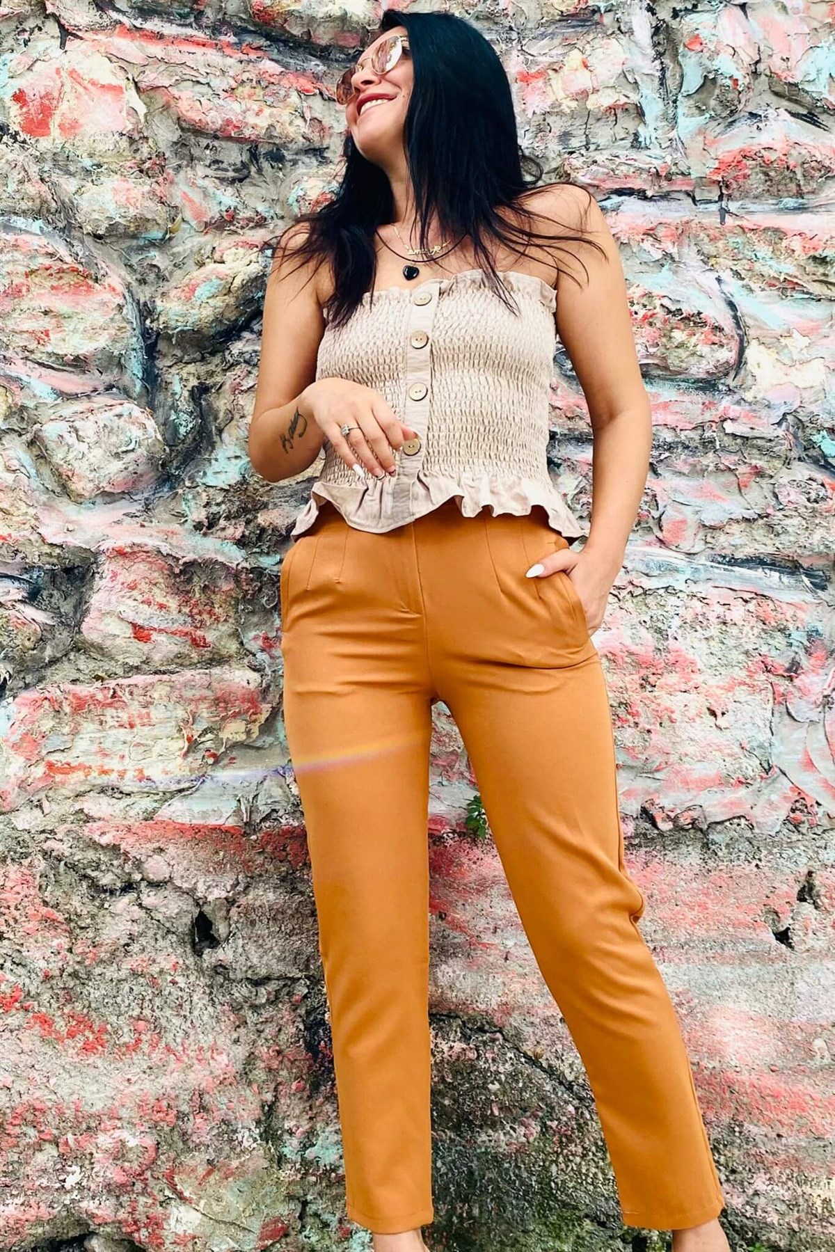 Zara Model Taba Atlas Kumaş Pantolon