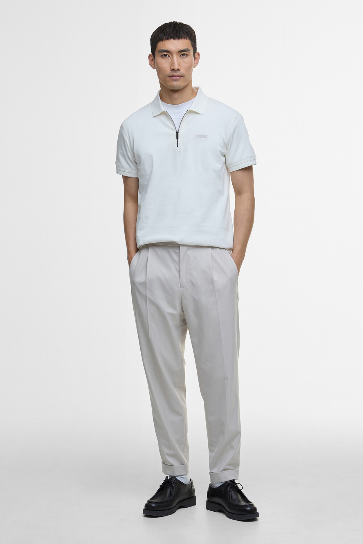 B.Intl Chapter Jacquard Texture Polo Yaka WH32 Whisper White