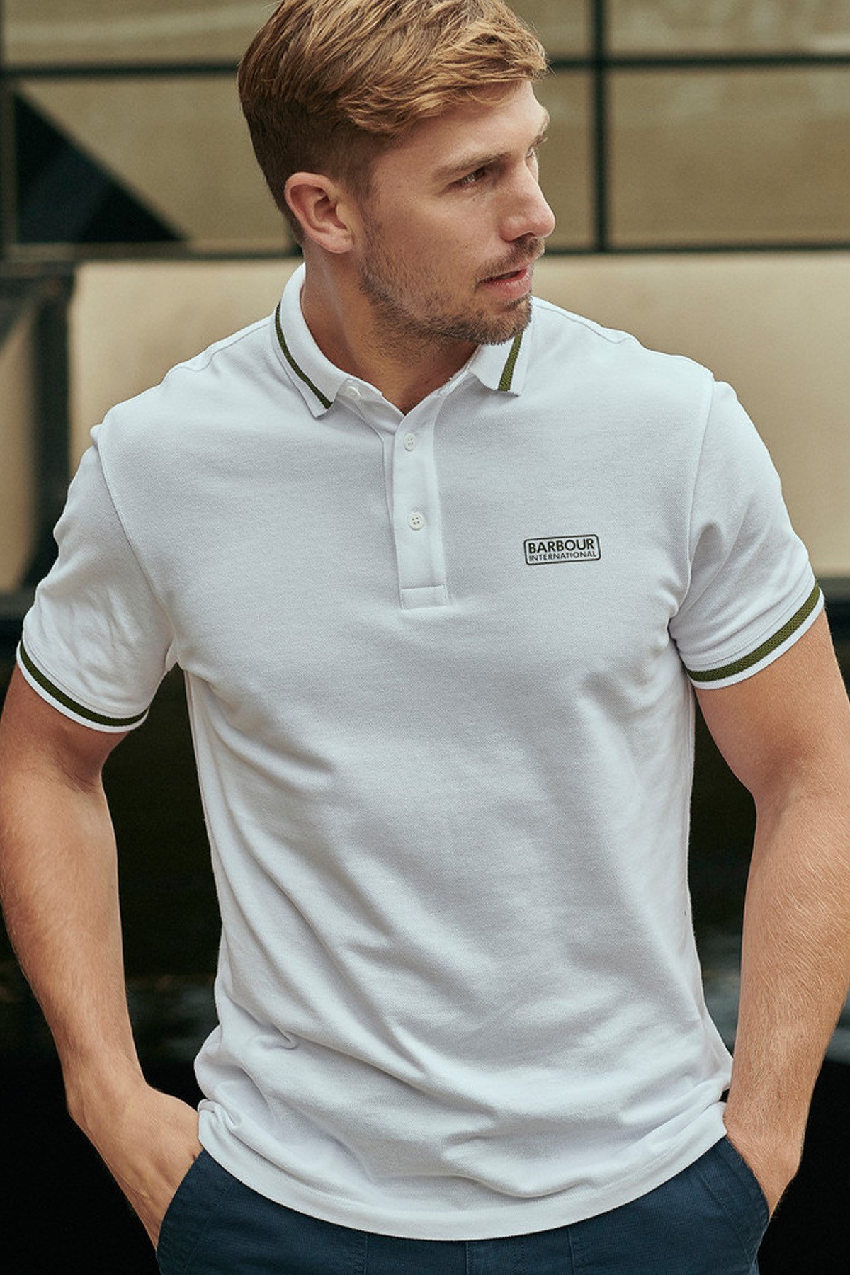 B.Intl Grid Tipped Polo WH11 White