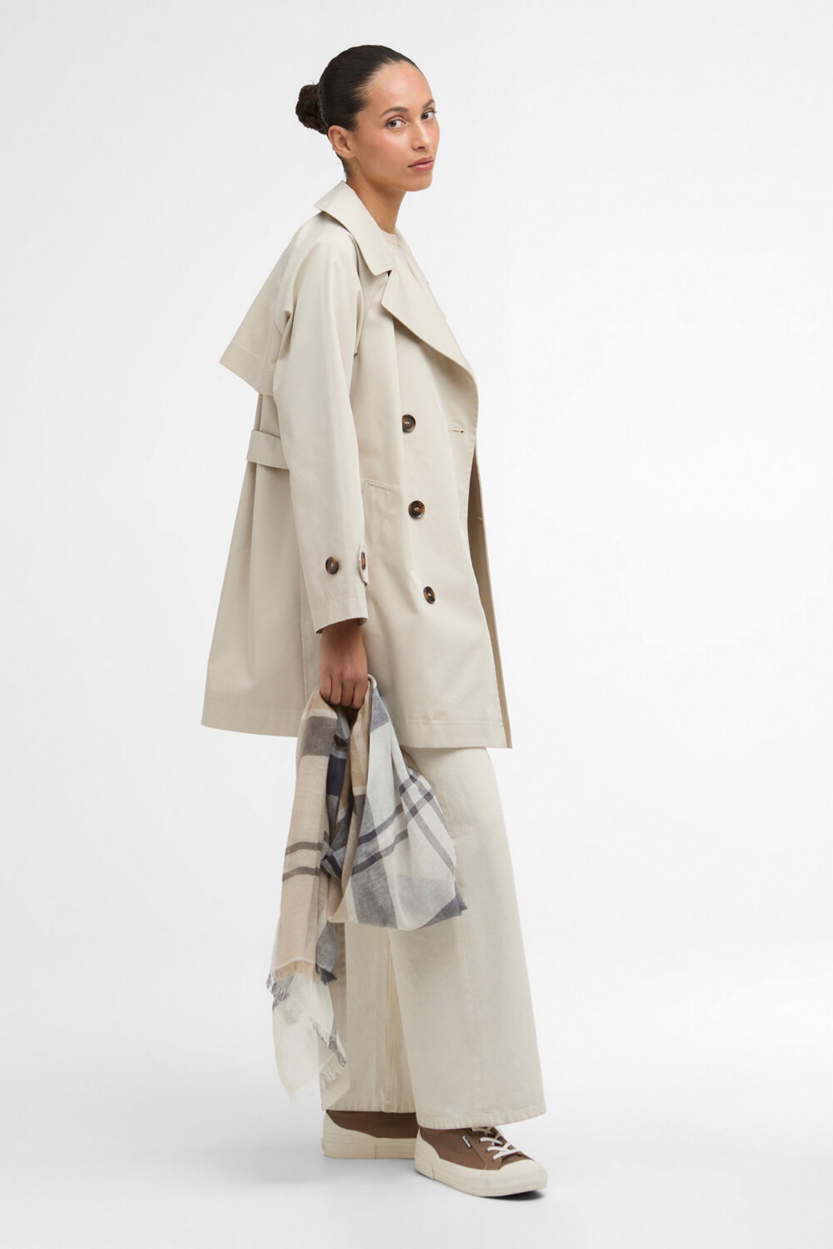 Barbour Adare Trench Showerproof Ceket ST31 Mist/Dress Navy Tartan