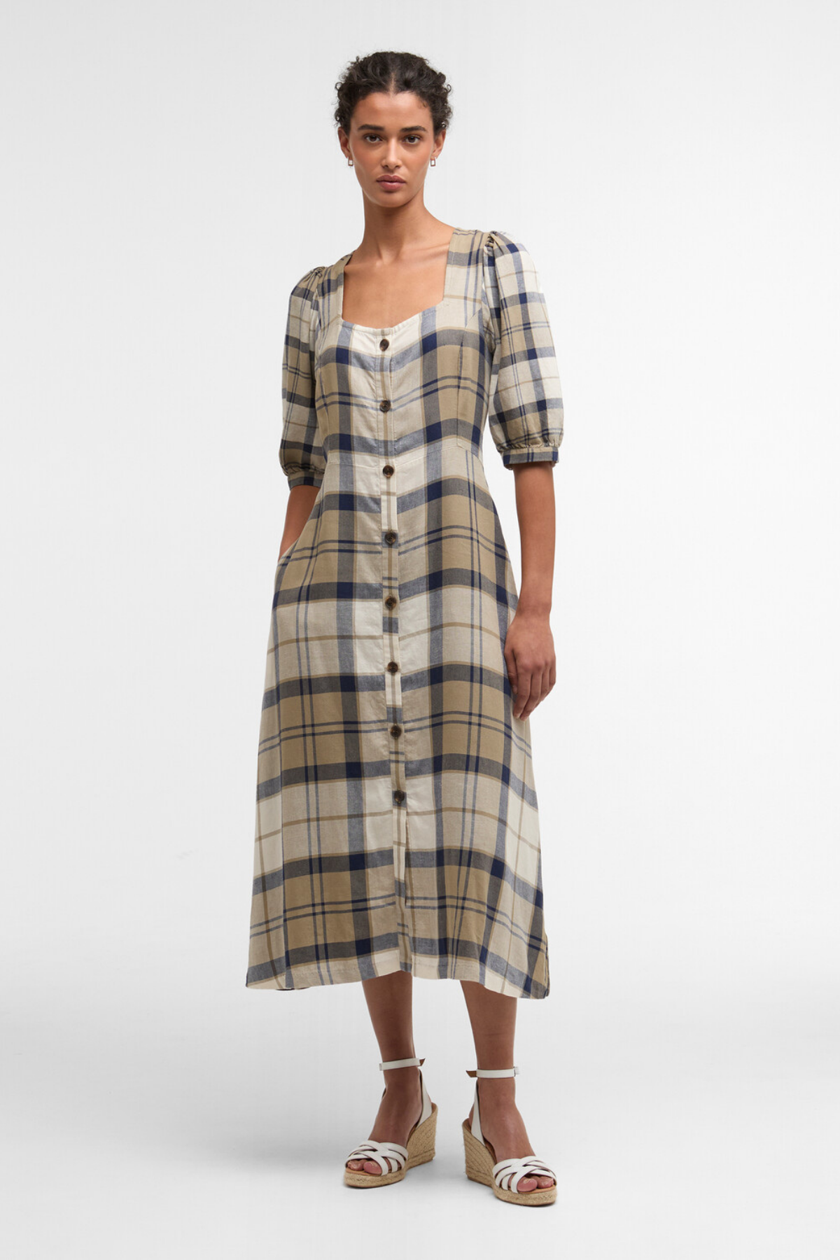 Barbour Ballina Midi Elbise NY51 Dress Navy Tartan