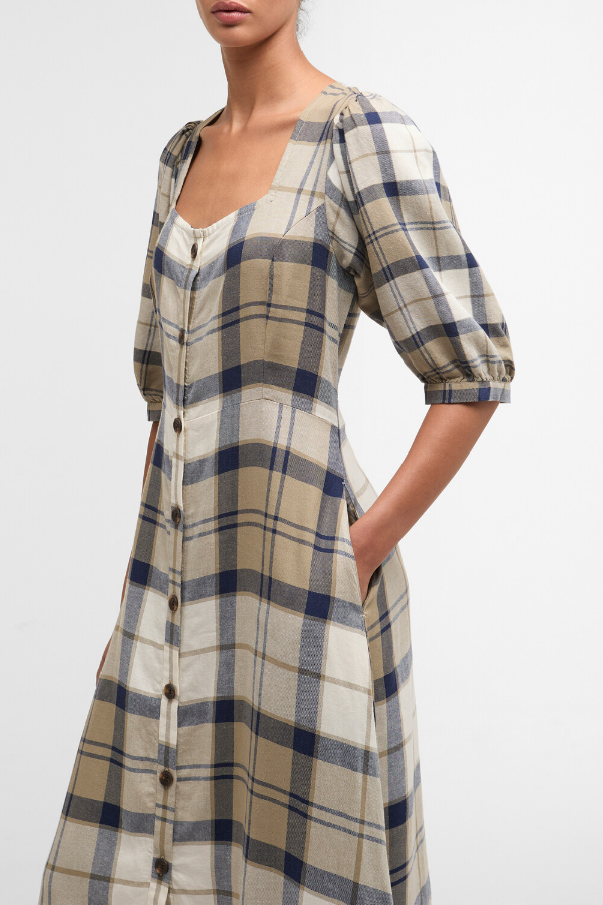 Barbour Ballina Midi Elbise NY51 Dress Navy Tartan