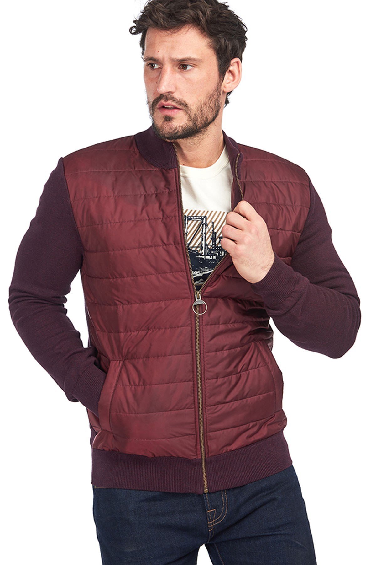Barbour Carn Baffle Zip Kapitone Hırka RE94 Merlot