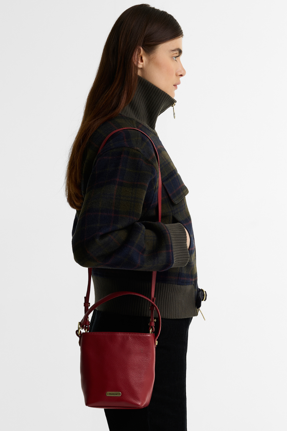 Barbour Cedar Mini Deri Bucket Çanta RE91 Red