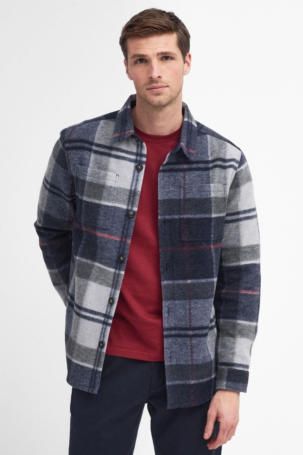 Barbour Chapter Tailored Check Gömlek TN27 Blue Granite