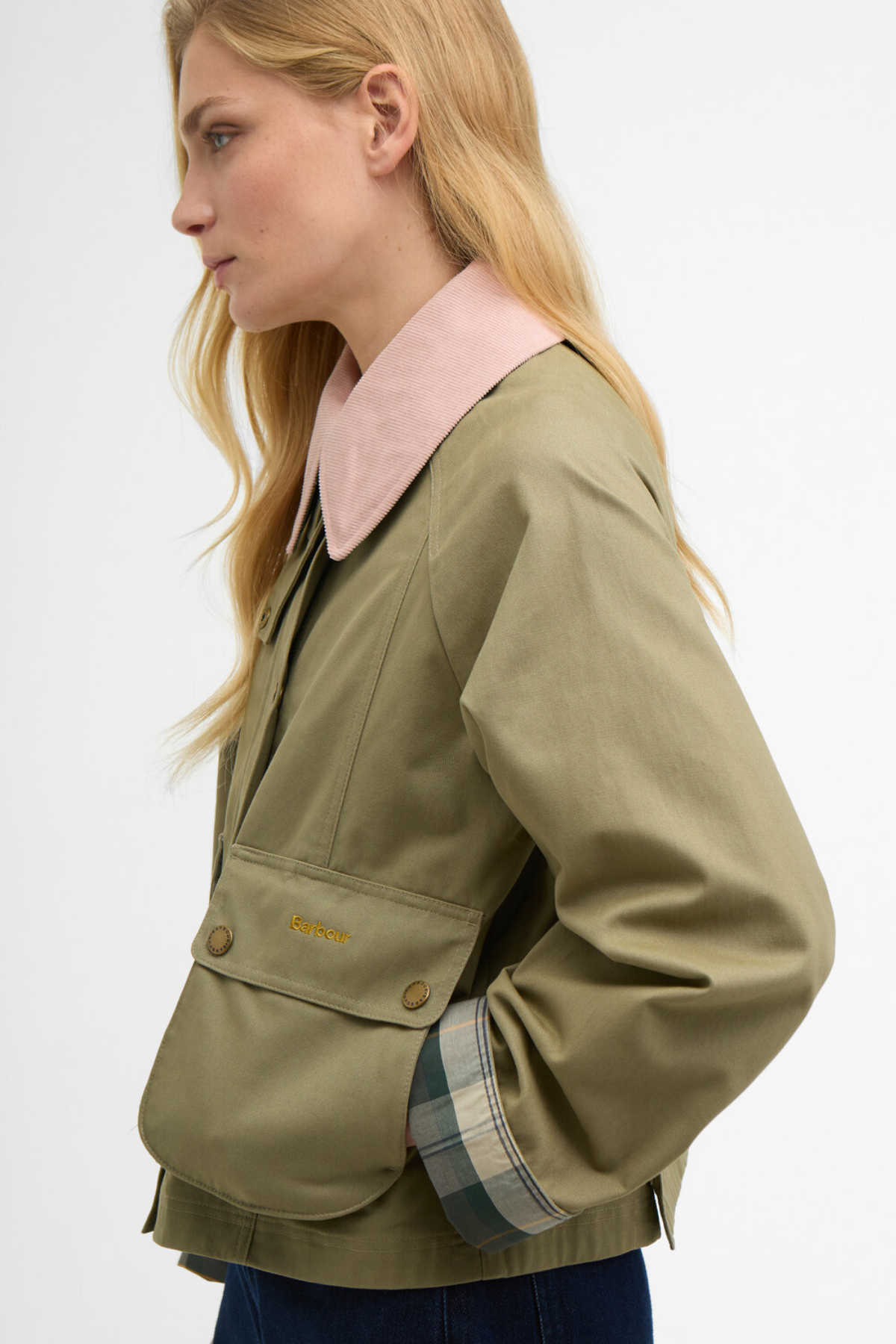 Barbour Cropped Beadnell Casual Ceket OL31 Bleached Olive/Ancient/Gardenia