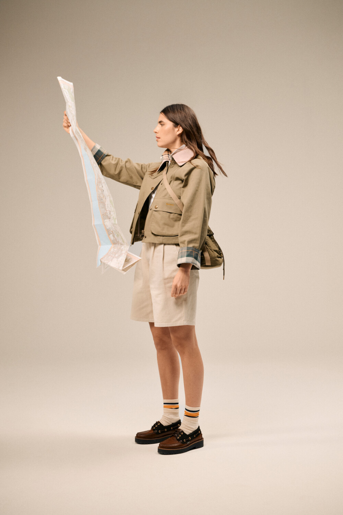 Barbour Cropped Beadnell Casual Ceket OL31 Bleached Olive/Ancient/Gardenia