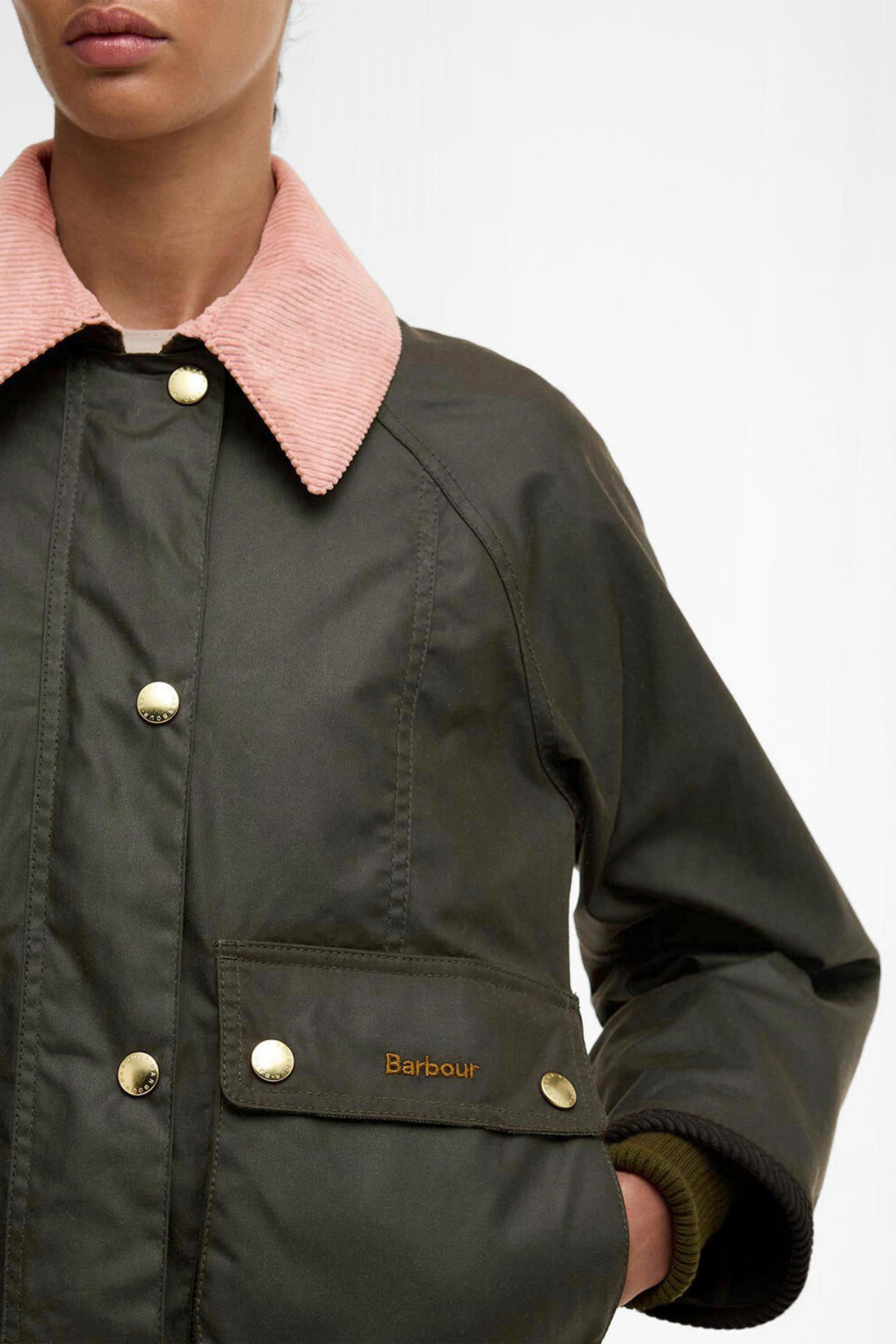 Barbour Cropped Beadnell Yağlı Ceket OL99 Archive Olive/Ancient/Gardenia