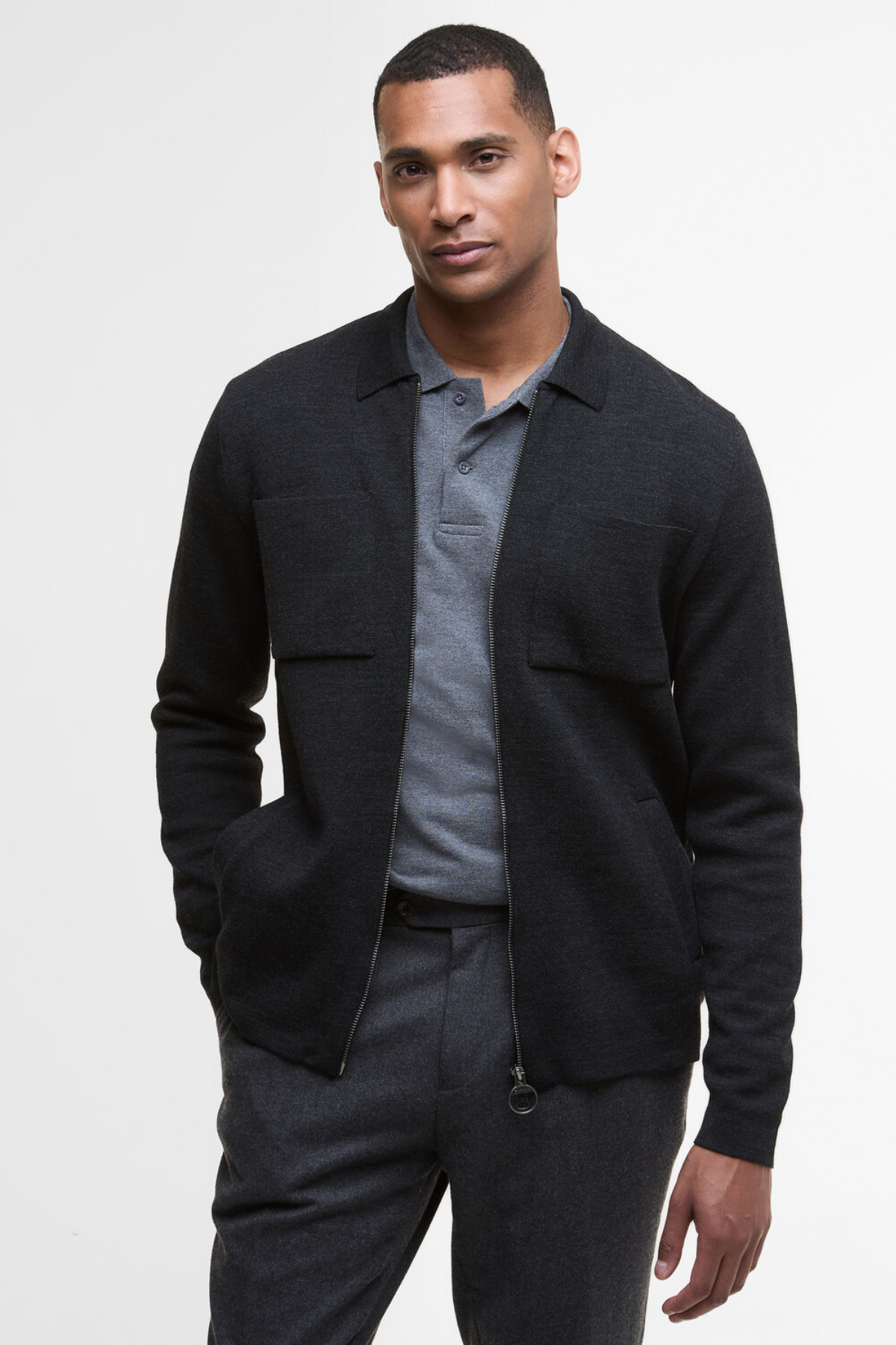 Barbour Croscombe Knitted Zip Through Hırka CH51 Charcoal M.