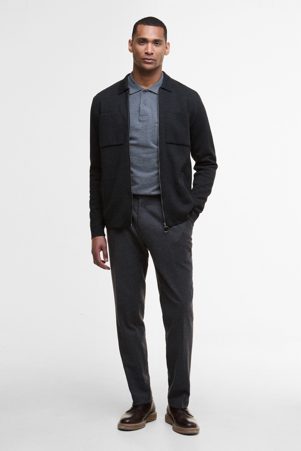 Barbour Croscombe Knitted Zip Through Hırka CH51 Charcoal M.