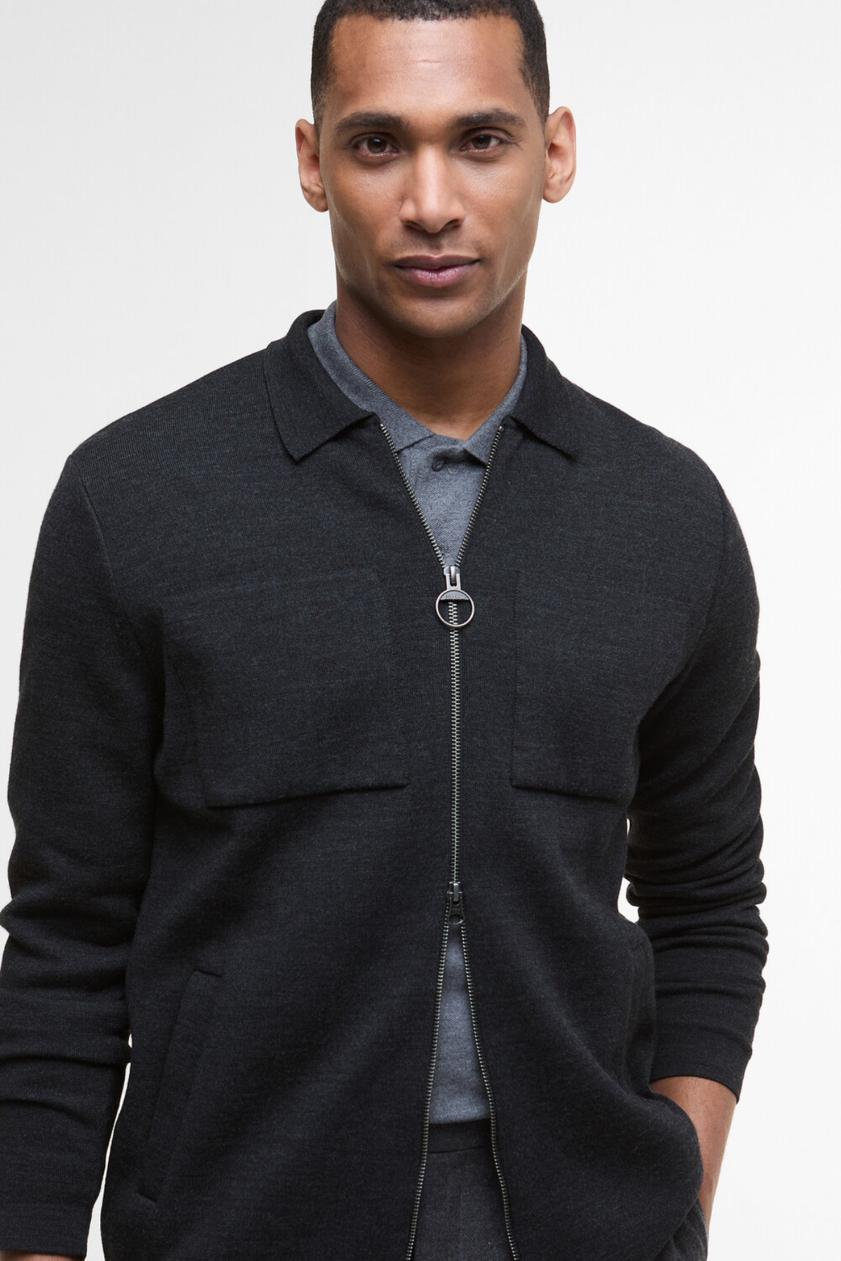 Barbour Croscombe Knitted Zip Through Hırka CH51 Charcoal M.