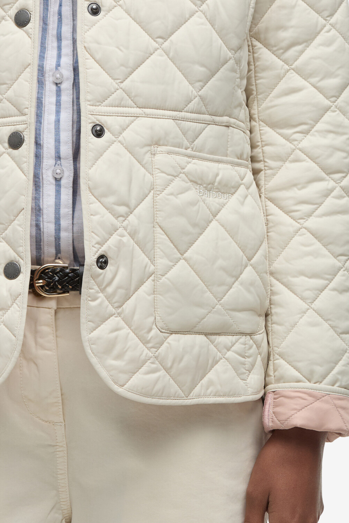 Barbour Deveron Kapitone Ceket CR52 Light Pearl/Pale Pink