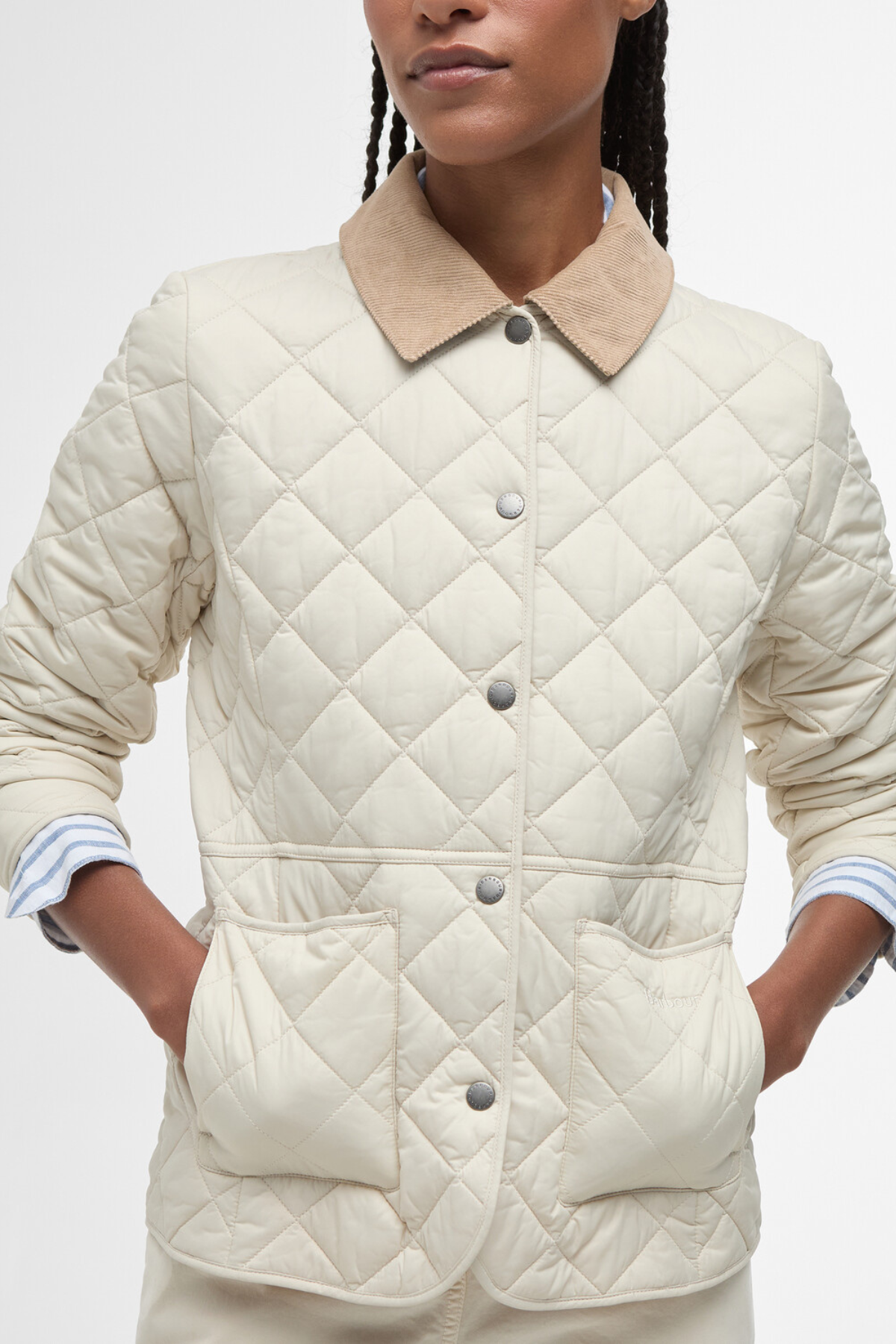 Barbour Deveron Kapitone Ceket CR52 Light Pearl/Pale Pink