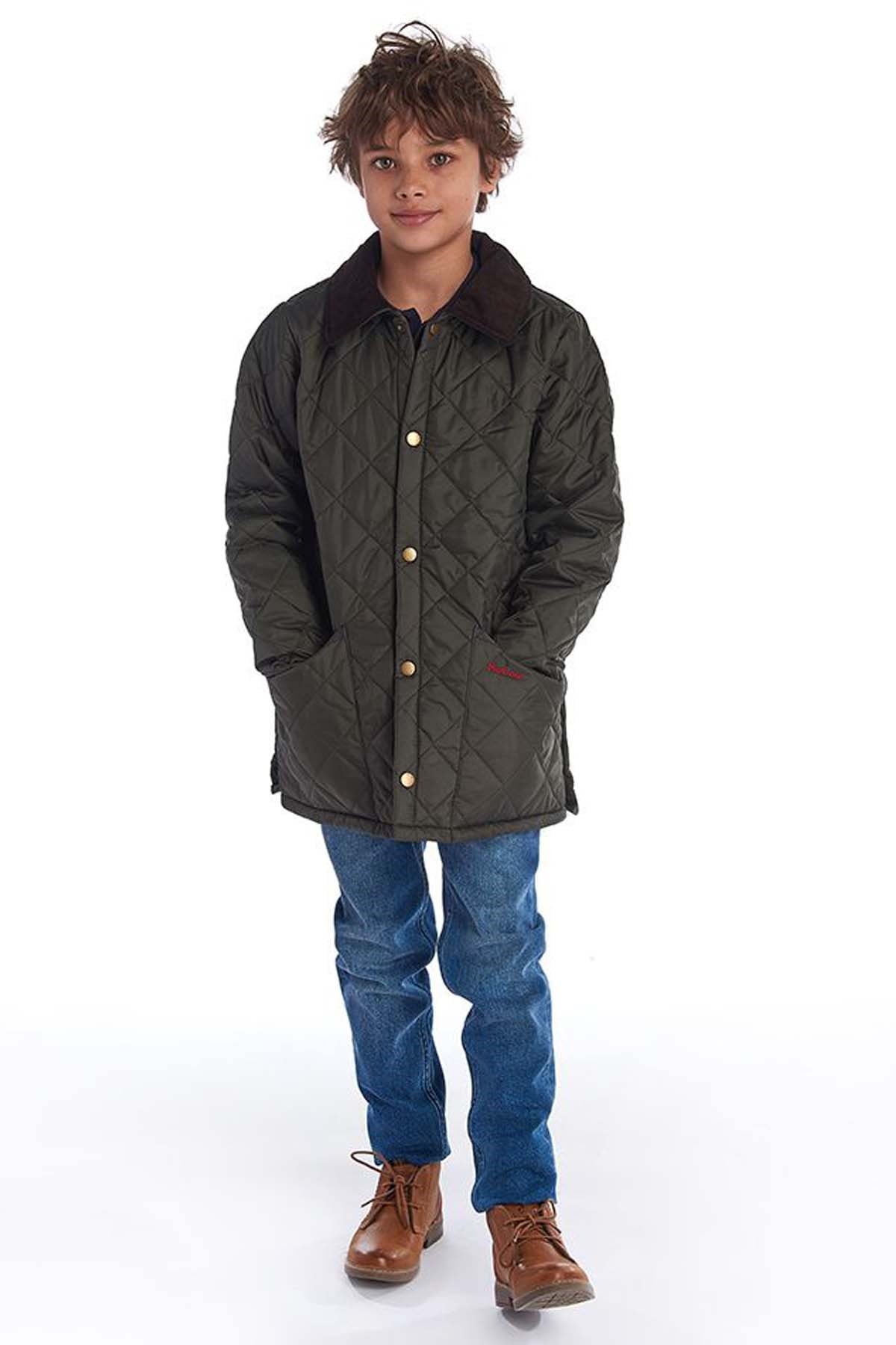 Barbour Erkek Çocuk Liddesdale Kapitone Ceket Olive/Red