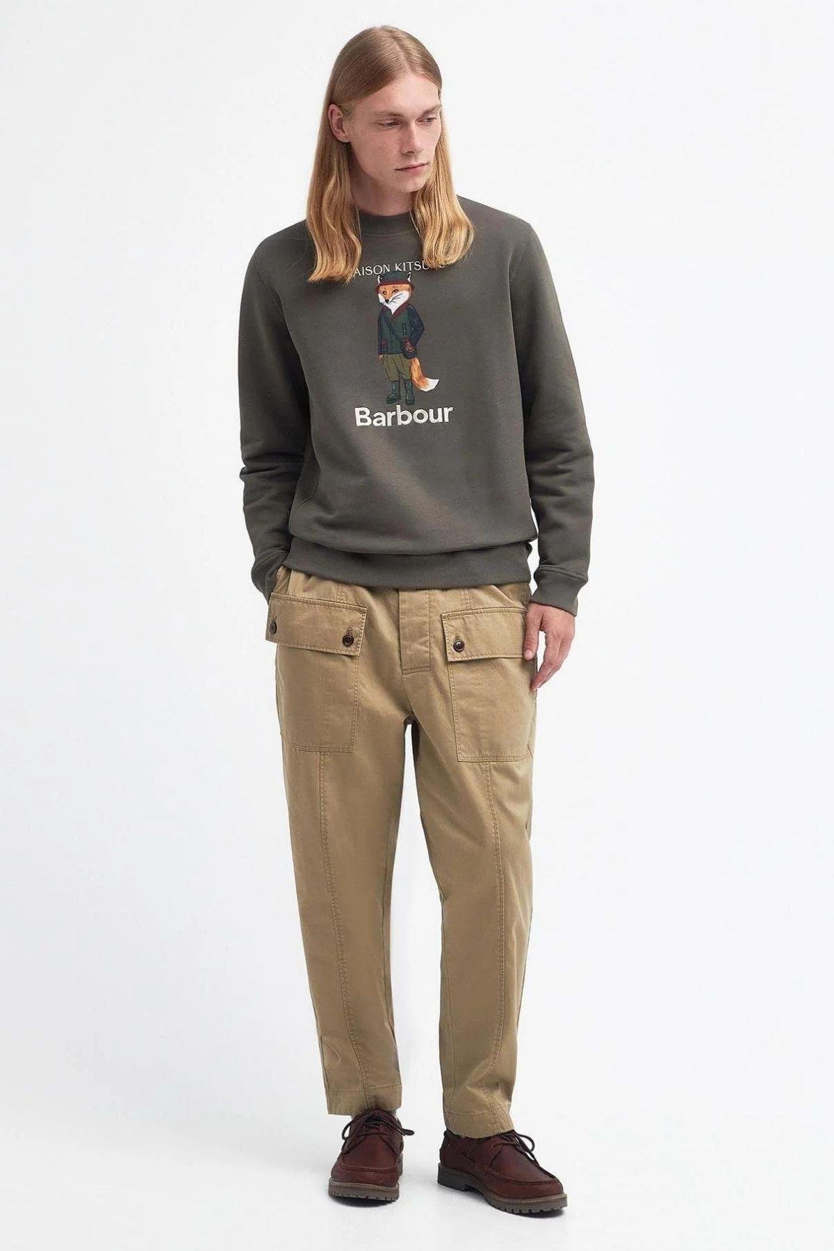 Barbour Erkek X MK Beaufort Fox Crew Sweatshirt GN84 Uniform Green