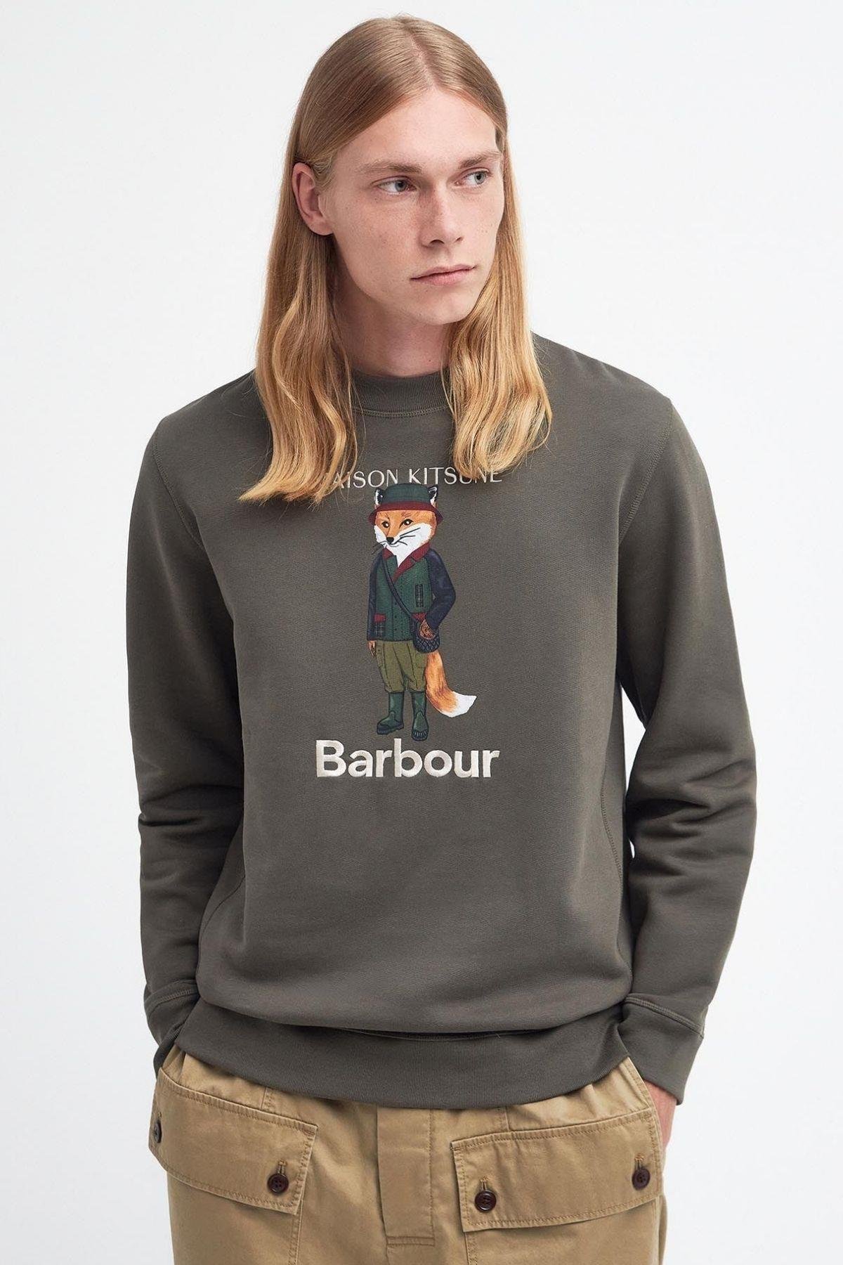 Barbour Erkek X MK Beaufort Fox Crew Sweatshirt GN84 Uniform Green