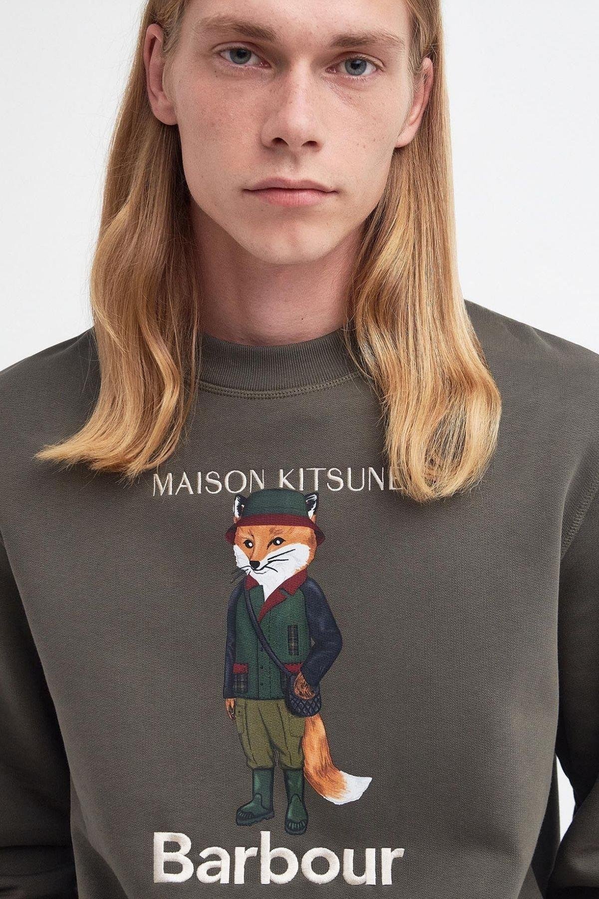 Barbour Erkek X MK Beaufort Fox Crew Sweatshirt GN84 Uniform Green