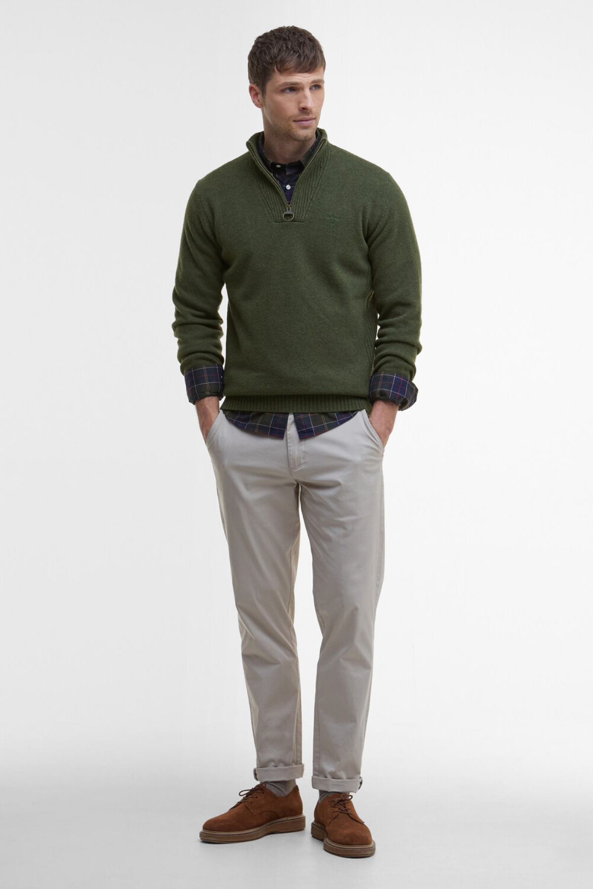 Barbour Essential Lambswool Half Zip Kazak OL54 Mıd Olıve