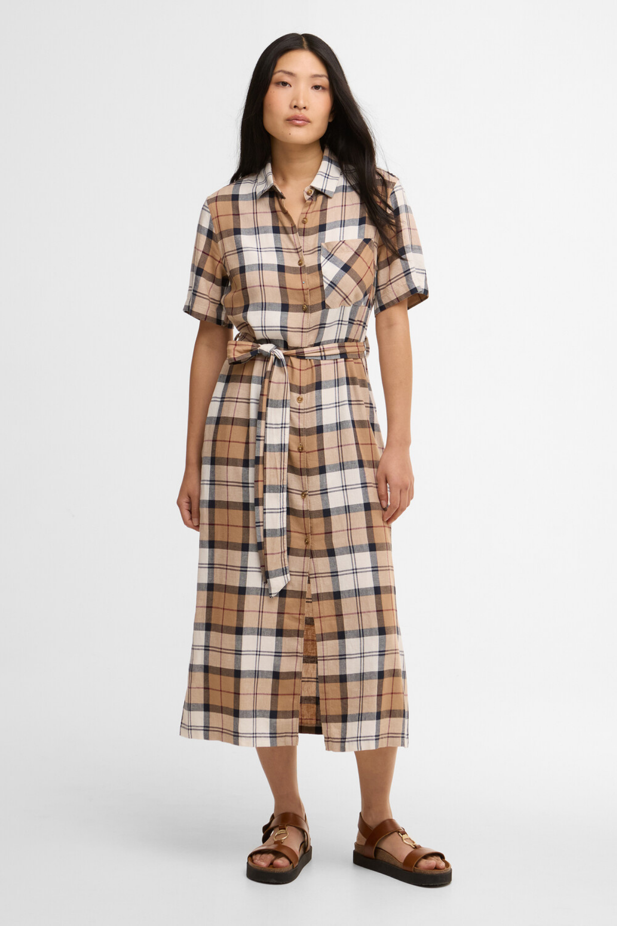 Barbour Fern Midi Elbise BR37 Hessian Tartan