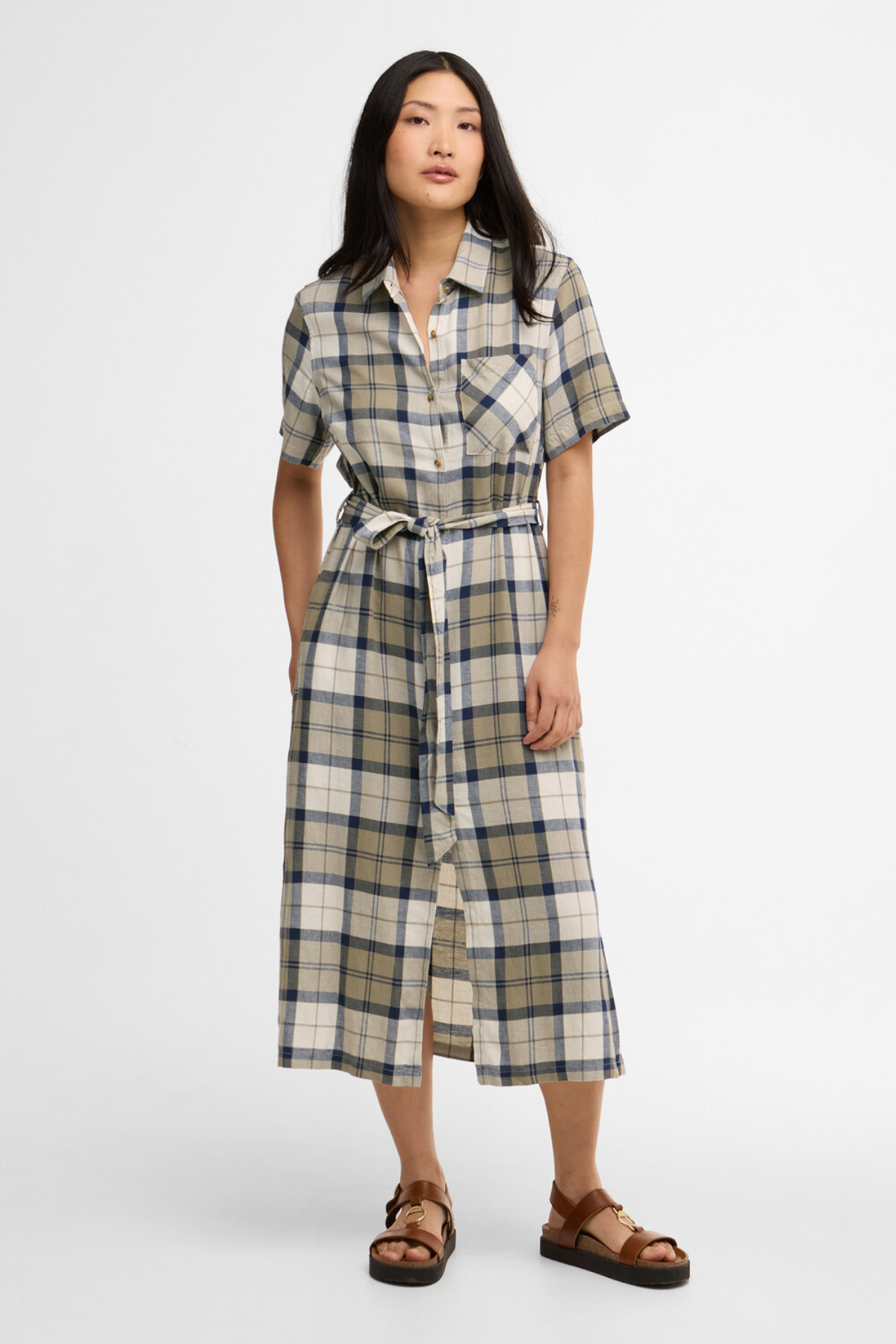 Barbour Fern Midi Elbise NY51 Dress Navy Tartan