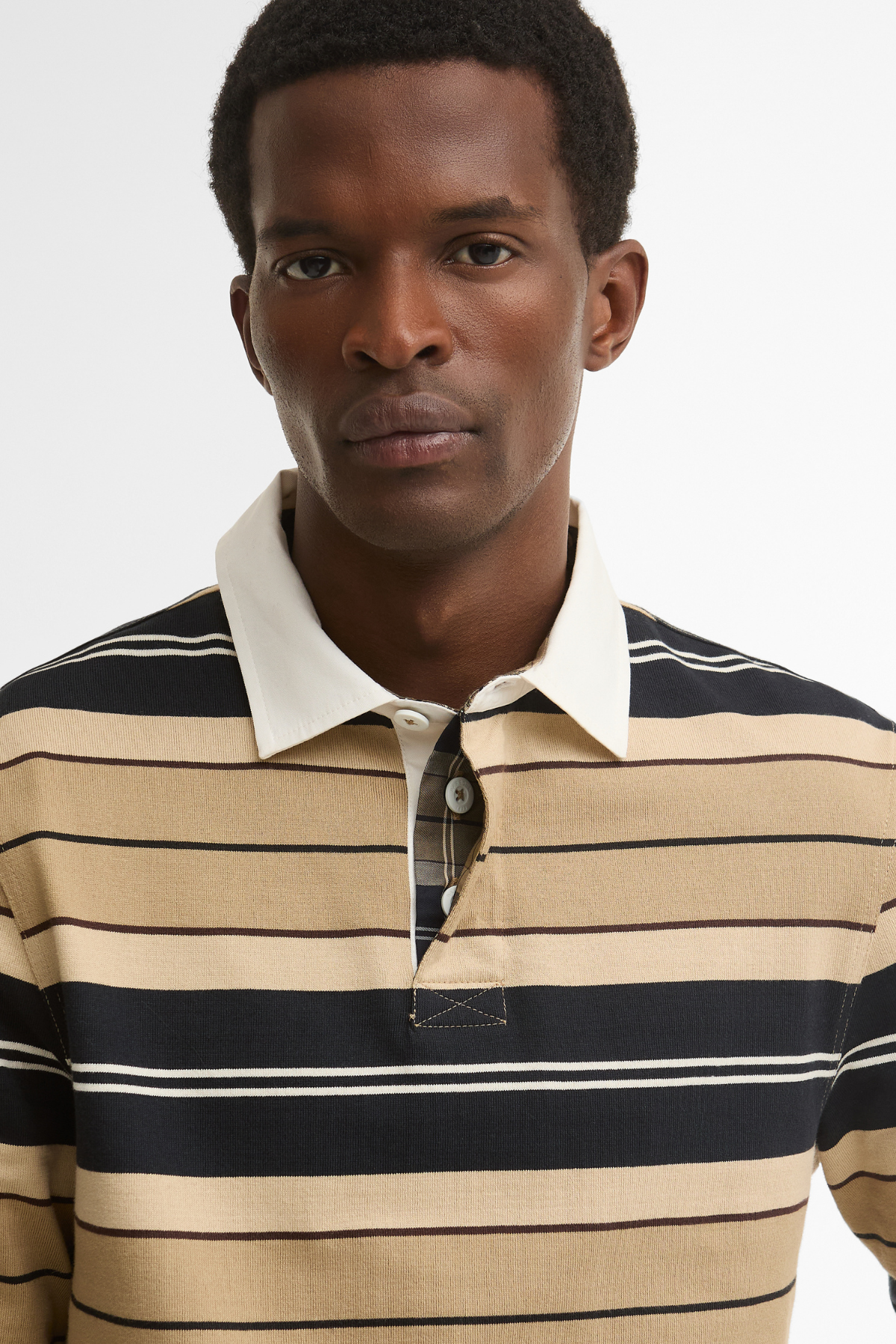 Barbour Frith Tartan Stripe Rugby Polo Yaka ST51 Stone