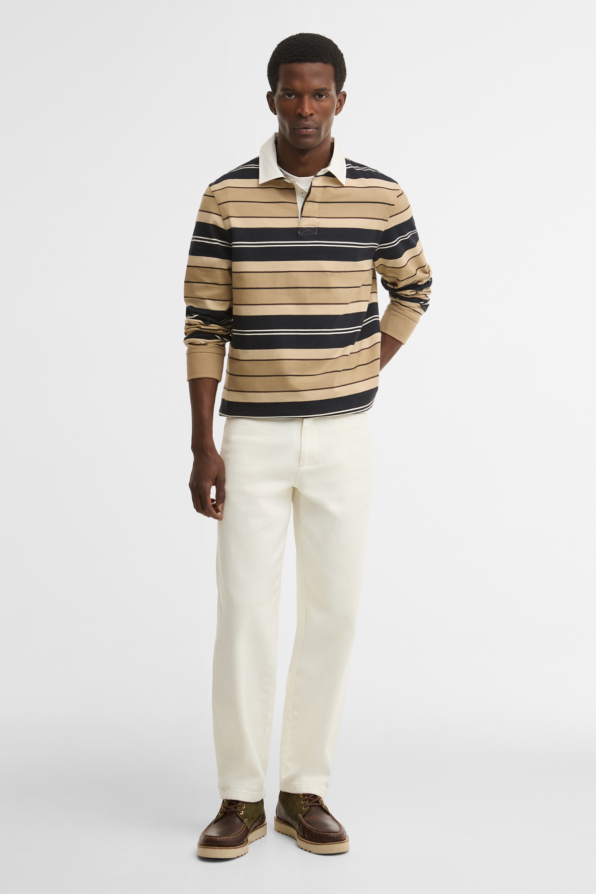 Barbour Frith Tartan Stripe Rugby Polo Yaka ST51 Stone