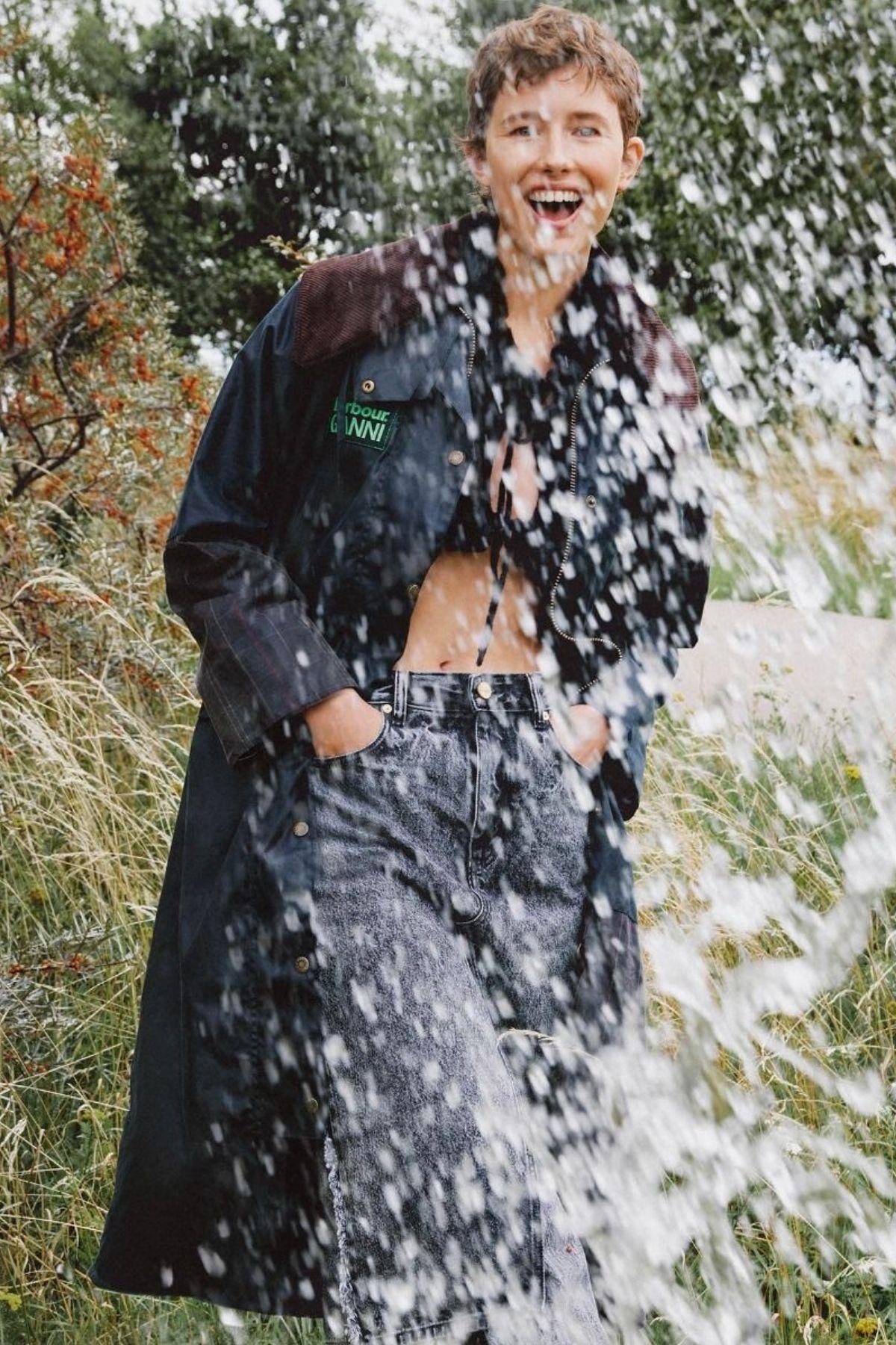 Barbour Ganni Burghley Yağlı Ceket NY71 Navy - Classıc