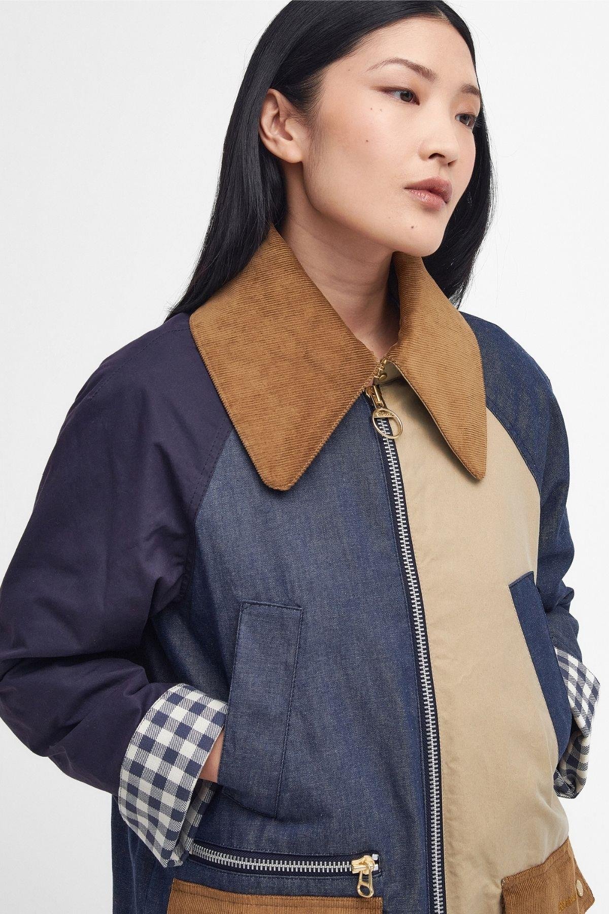 Barbour Gunnerside Patch Showerproof Ceket BE31 Beige/Indigo/Dark Indigo