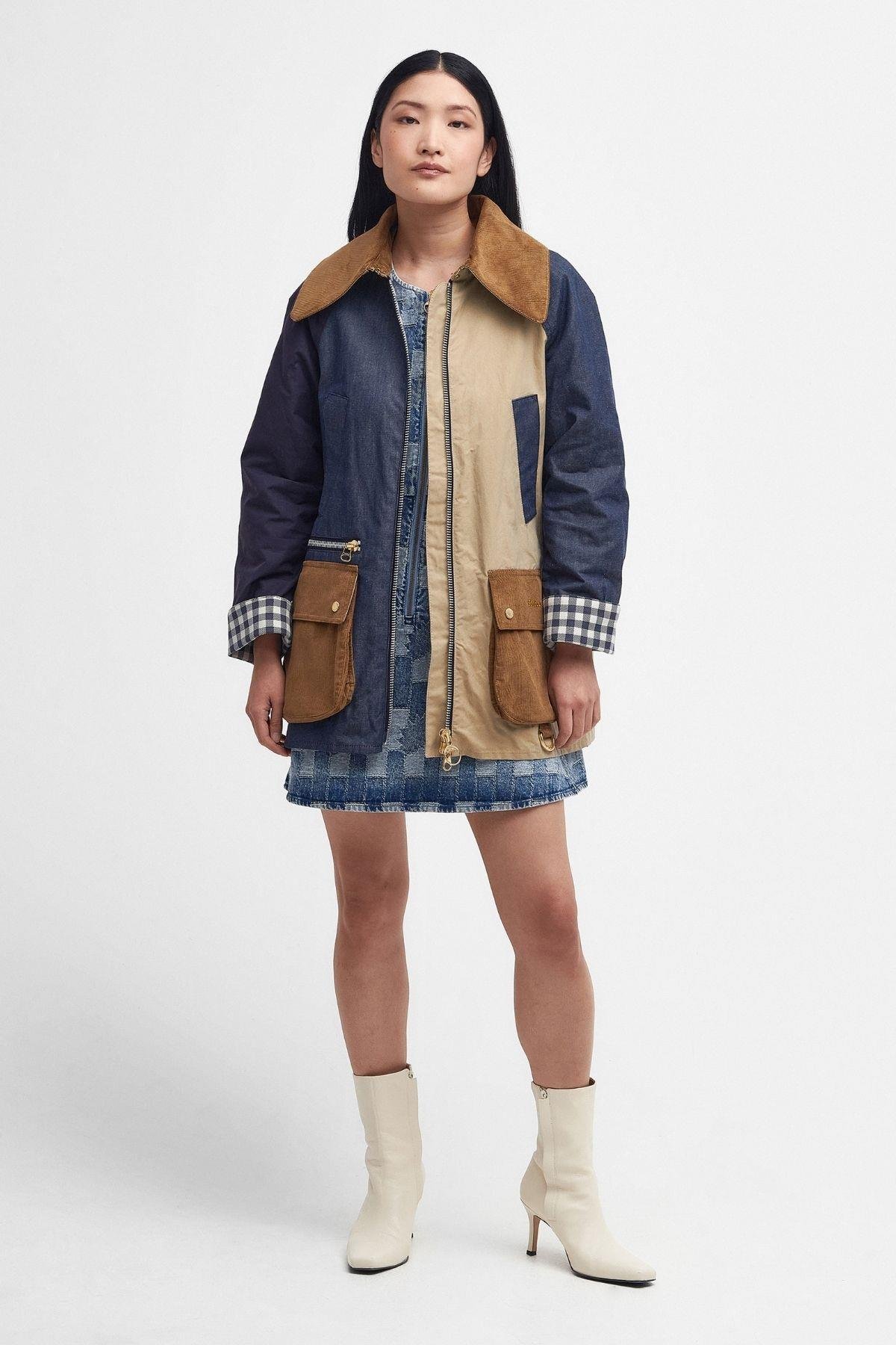 Barbour Gunnerside Patch Showerproof Ceket BE31 Beige/Indigo/Dark Indigo