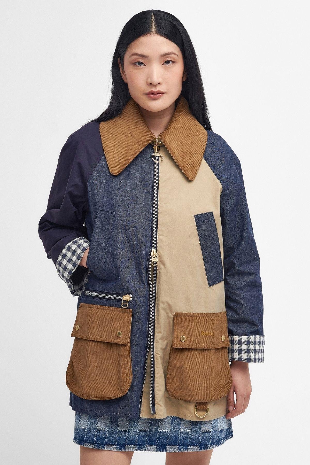 Barbour Gunnerside Patch Showerproof Ceket BE31 Beige/Indigo/Dark Indigo