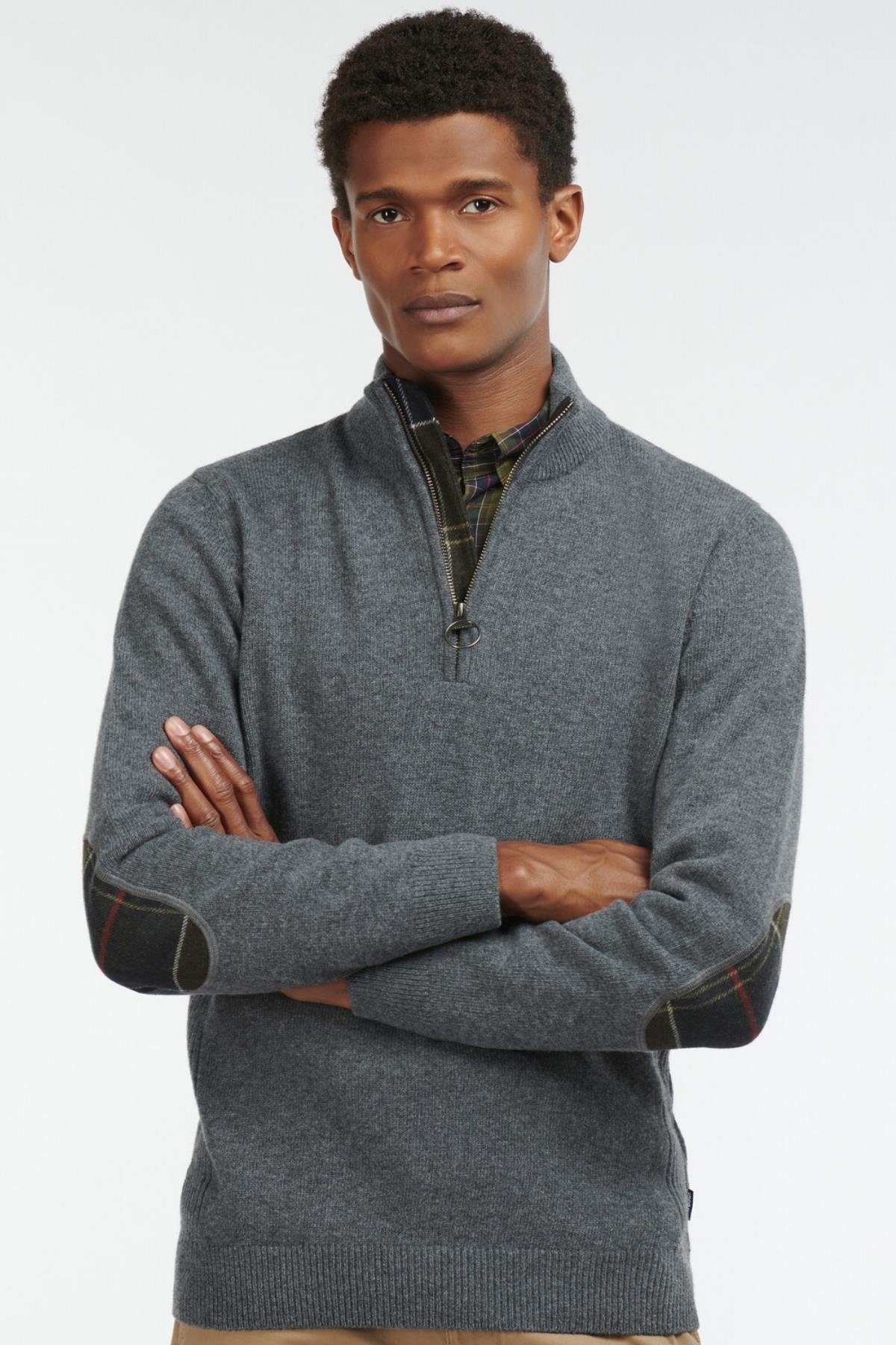 Barbour Holden Half Zip Knitted Kazak GY53 Mid Grey