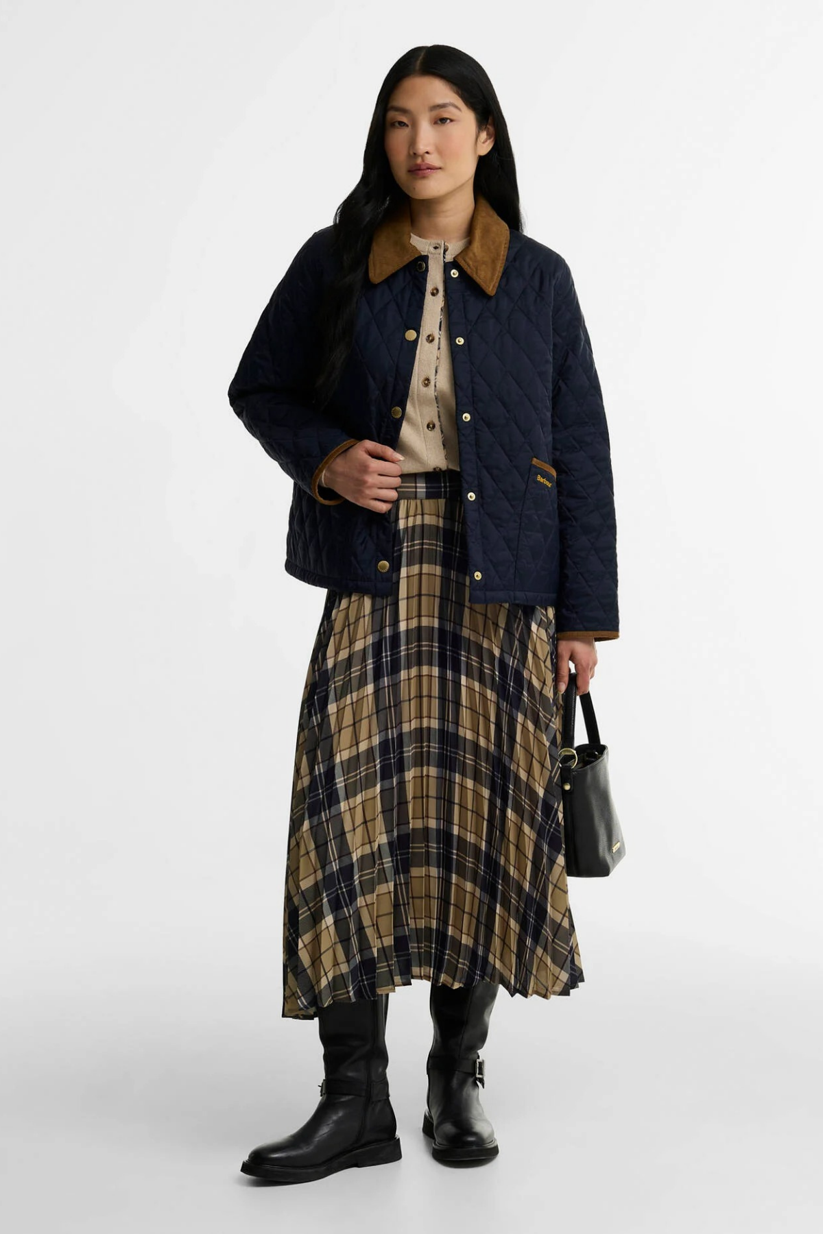 Barbour Icons Cropped Liddesdale Kapitone Ceket NY52 Dark Navy Birchwood