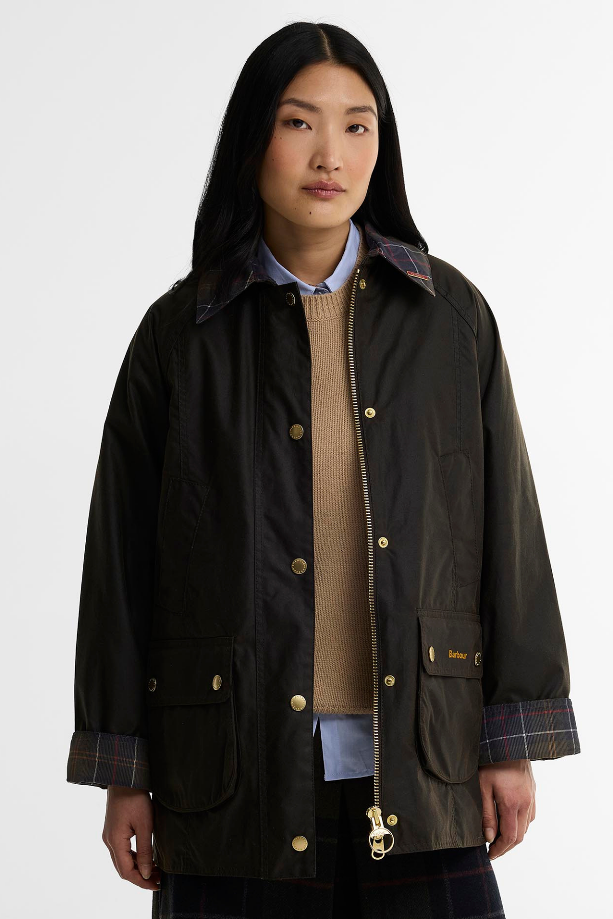Barbour Icons Tartan Modern Beadnell Yağlı Ceket OL71 Olive-Classic Tartan