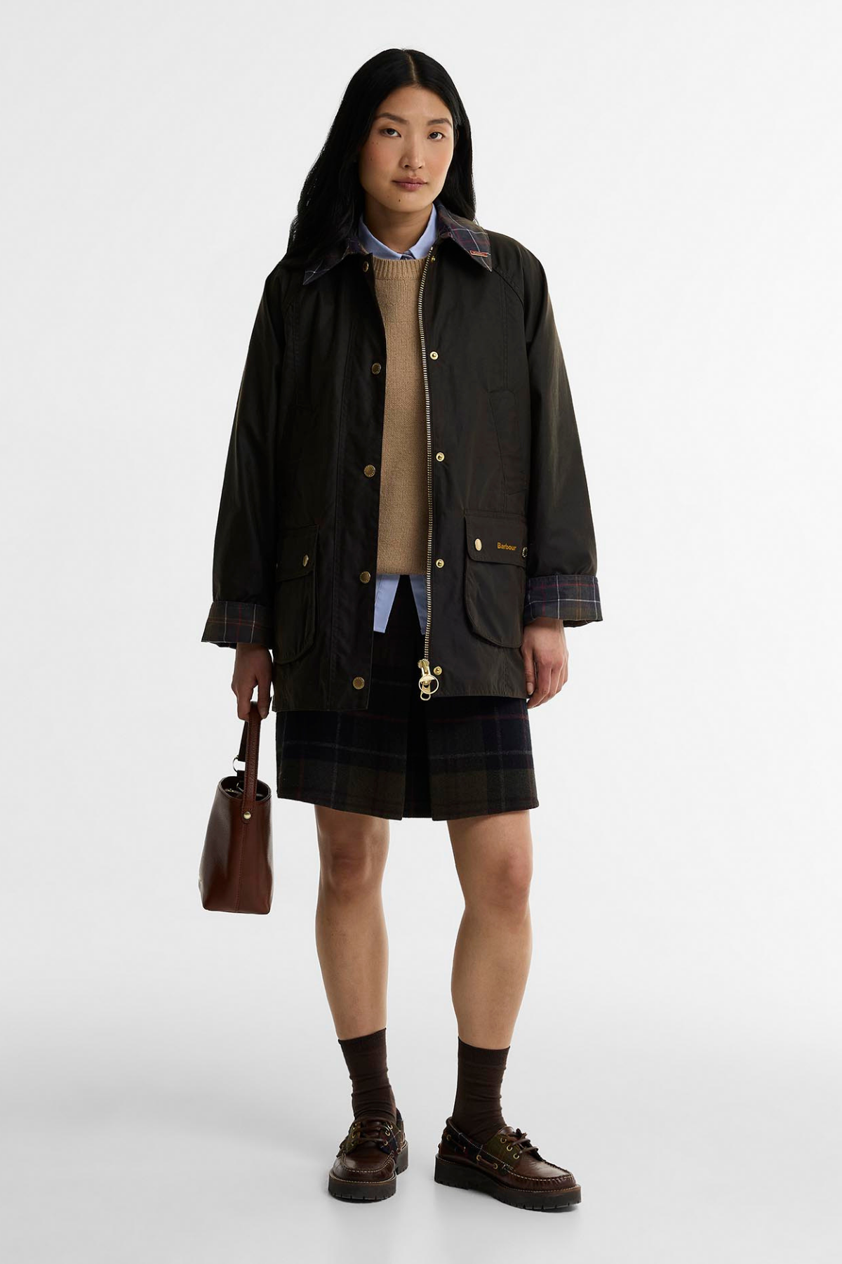 Barbour Icons Tartan Modern Beadnell Yağlı Ceket OL71 Olive-Classic Tartan
