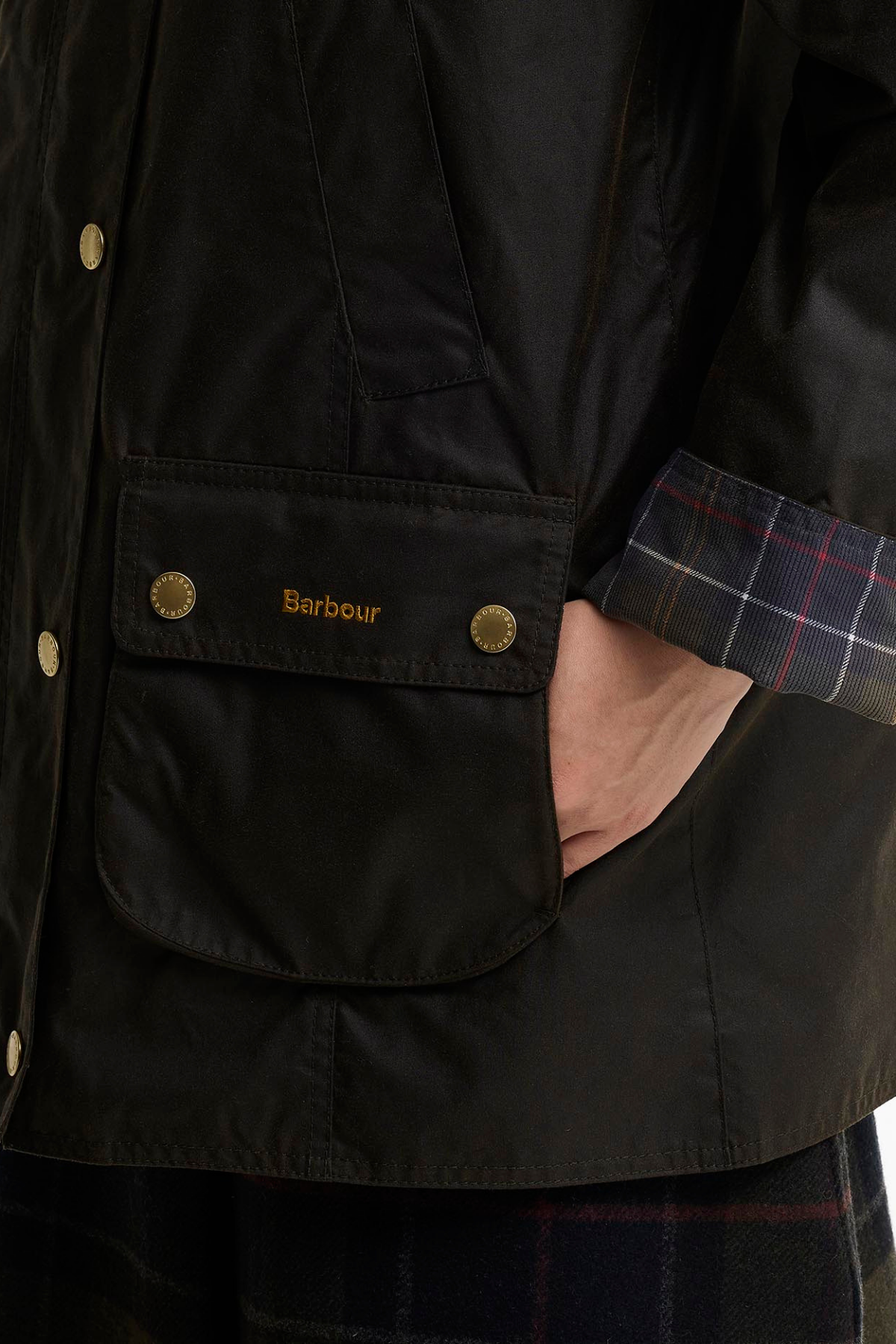 Barbour Icons Tartan Modern Beadnell Yağlı Ceket OL71 Olive-Classic Tartan