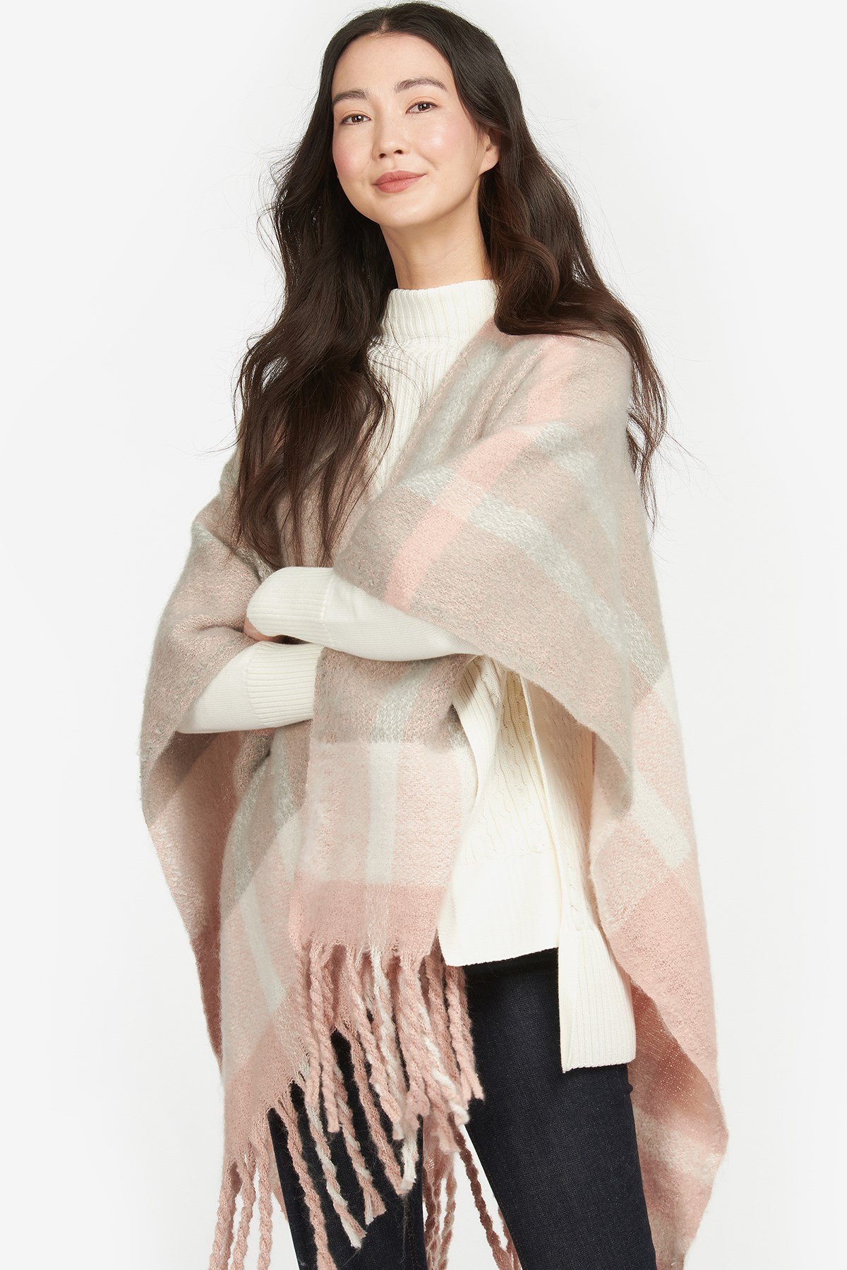 Barbour Isla Boucle Şal Hırka PI11 Pink/Grey
