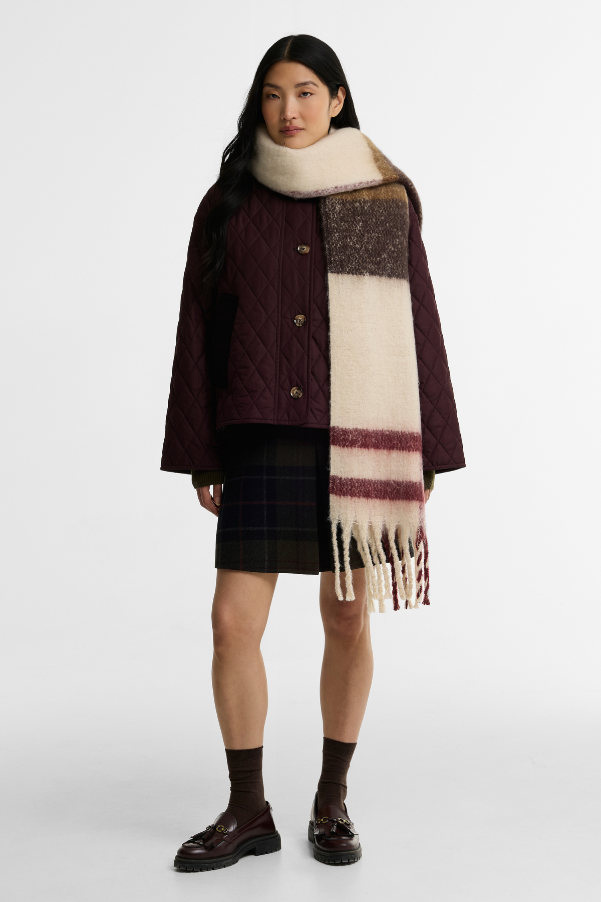 Barbour Isla Tartan Boucle Şal TN30 Ecru Muted Tartan