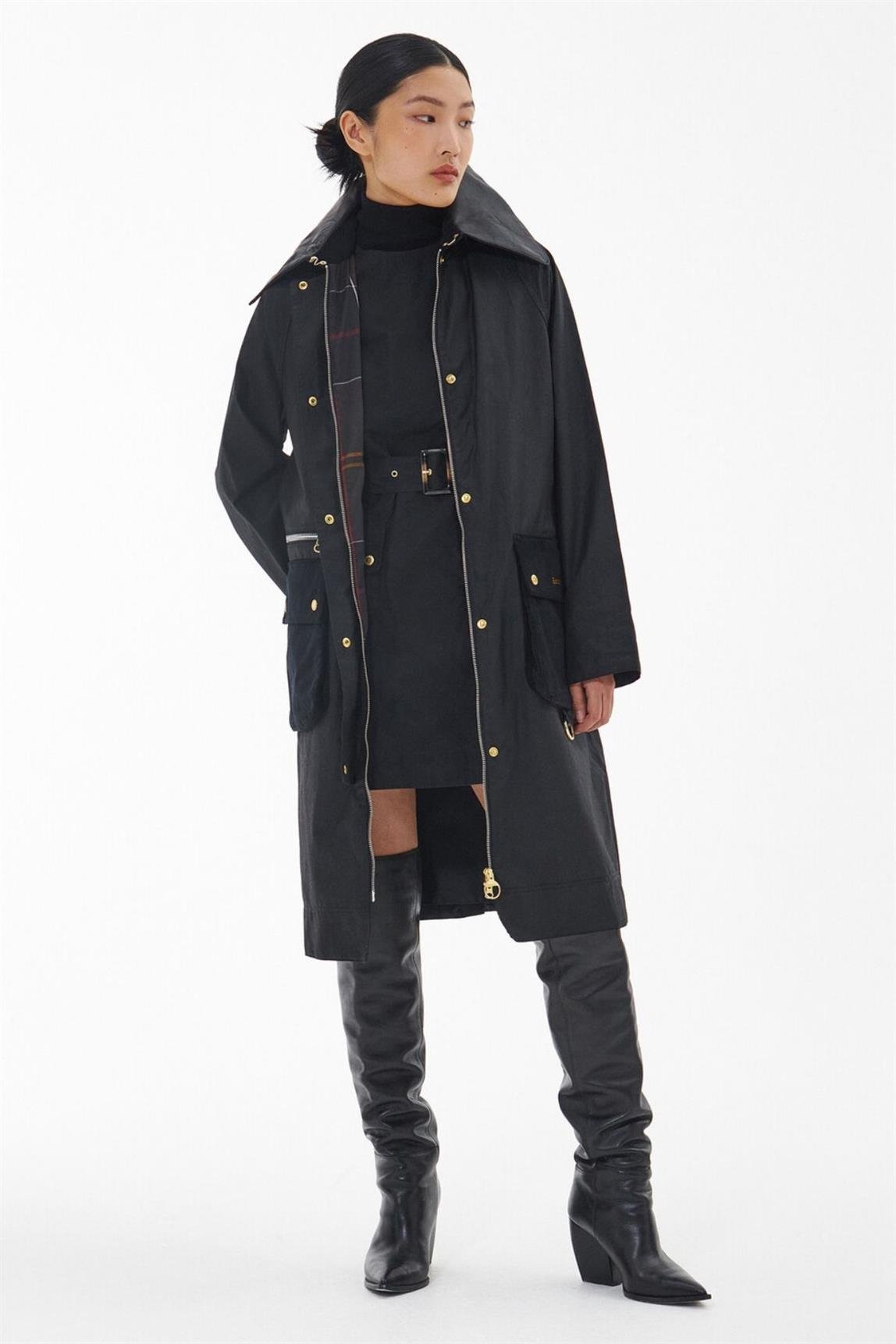 Barbour Kadın Premium Townfield Yağlı Ceket BK11 Black/Classic