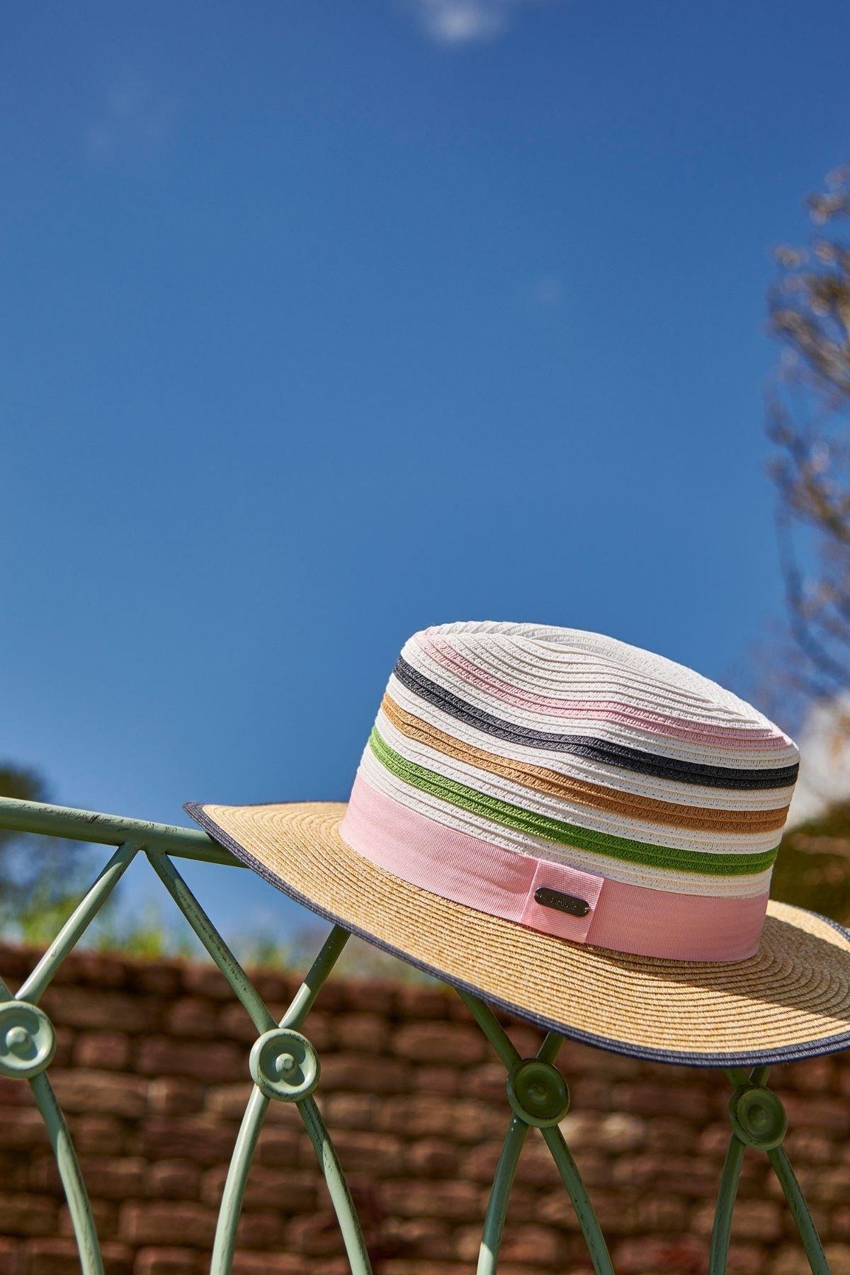 Barbour Kenmore Fedora Hasır Şapka PI31 Shell Pink/Multi