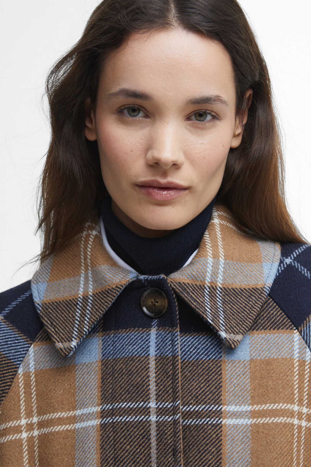 Barbour Kira Tartan Wool Palto BE31 Sky Dress Tartan/Dark Navy