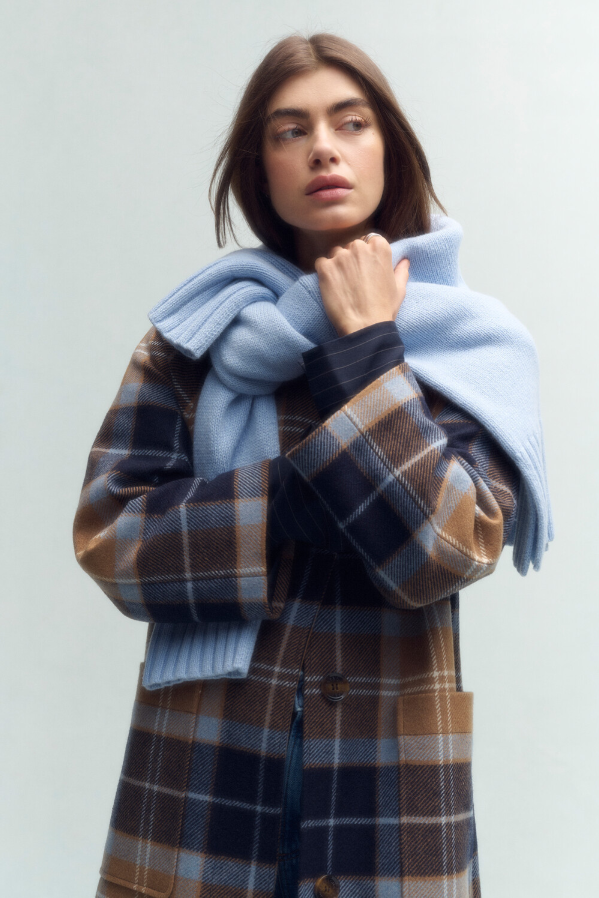 Barbour Kira Tartan Wool Palto BE31 Sky Dress Tartan/Dark Navy