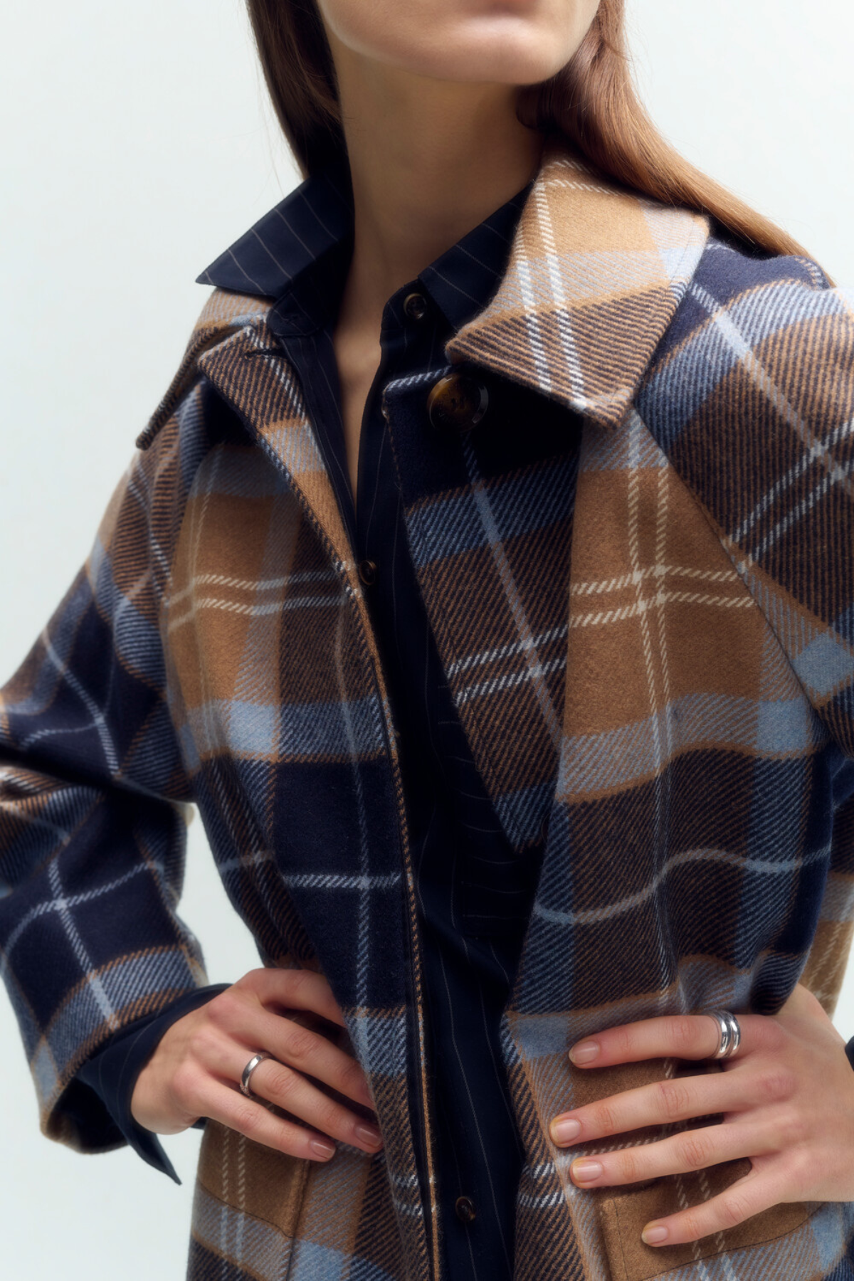 Barbour Kira Tartan Wool Palto BE31 Sky Dress Tartan/Dark Navy
