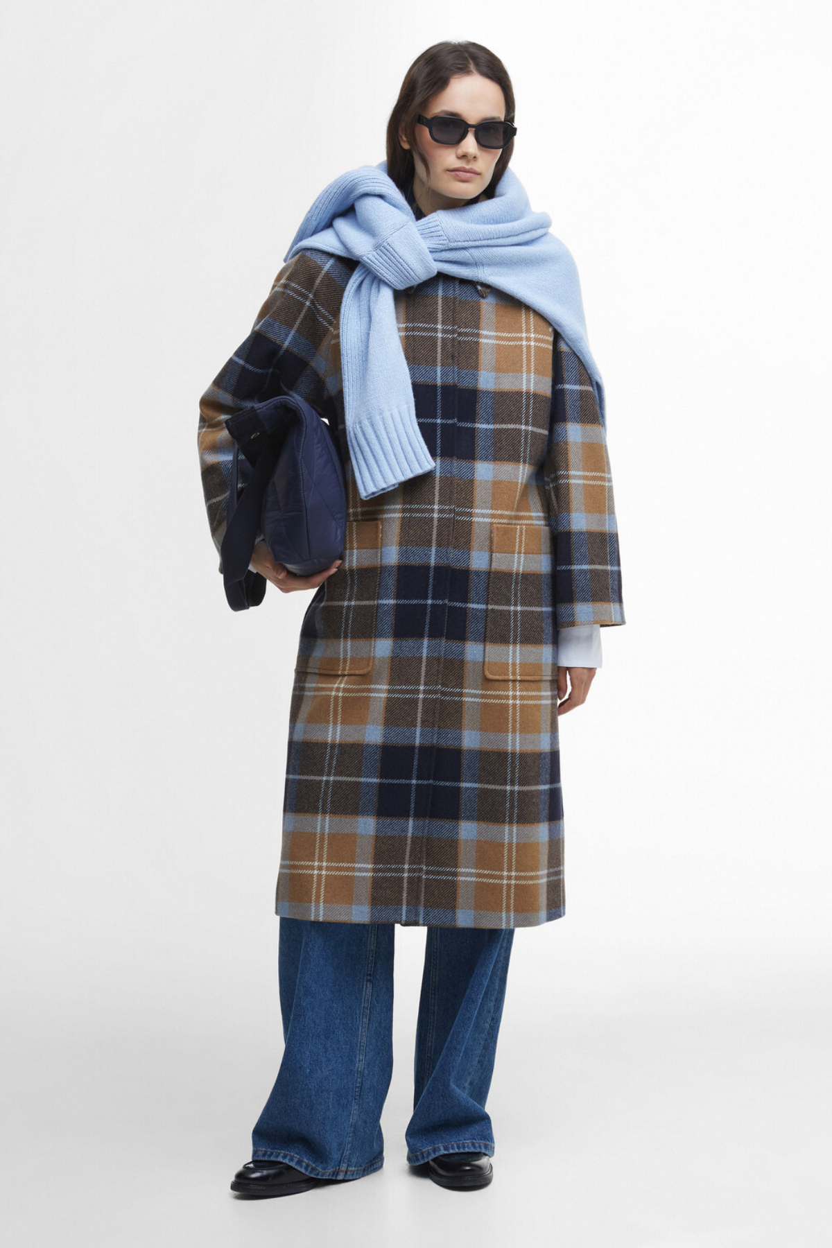 Barbour Kira Tartan Wool Palto BE31 Sky Dress Tartan/Dark Navy