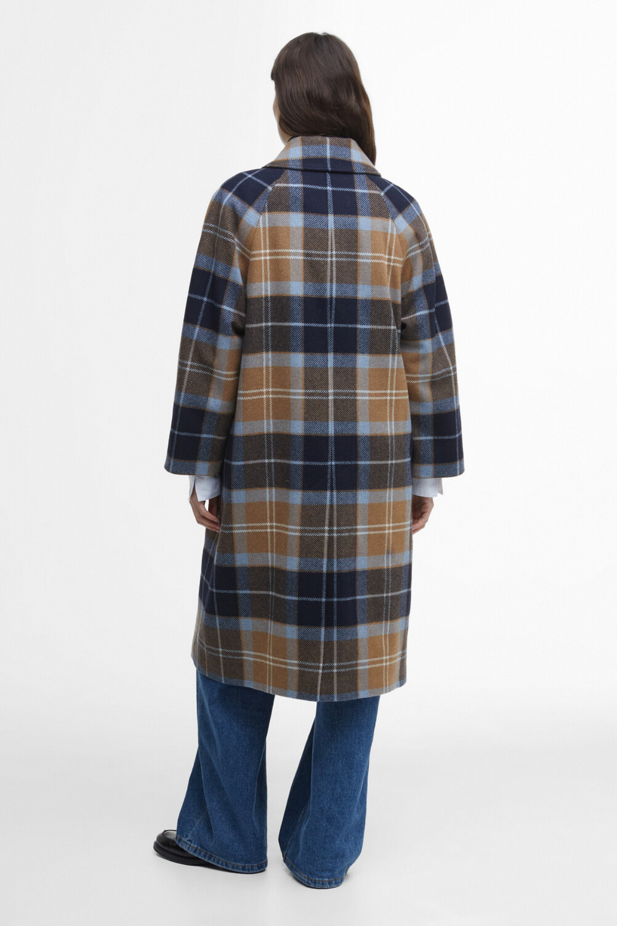 Barbour Kira Tartan Wool Palto BE31 Sky Dress Tartan/Dark Navy